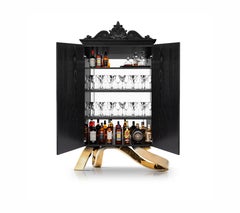 Contemporary Strawberry Drink Cabinet, Black, White, Brass, Copper