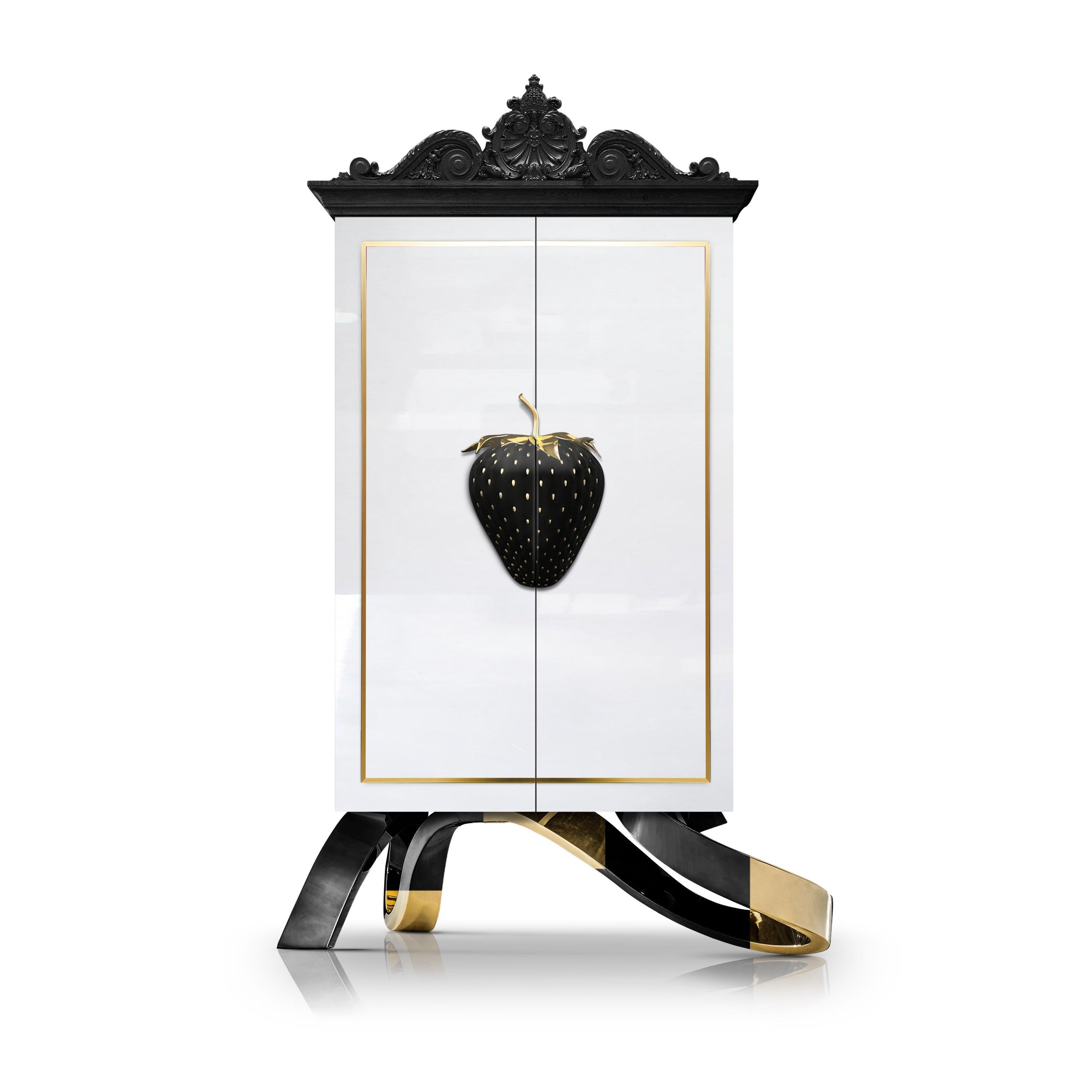 Contemporary Strawberry Drink Cabinet, Black, White, Brass, Copper In New Condition For Sale In Husavik, IS