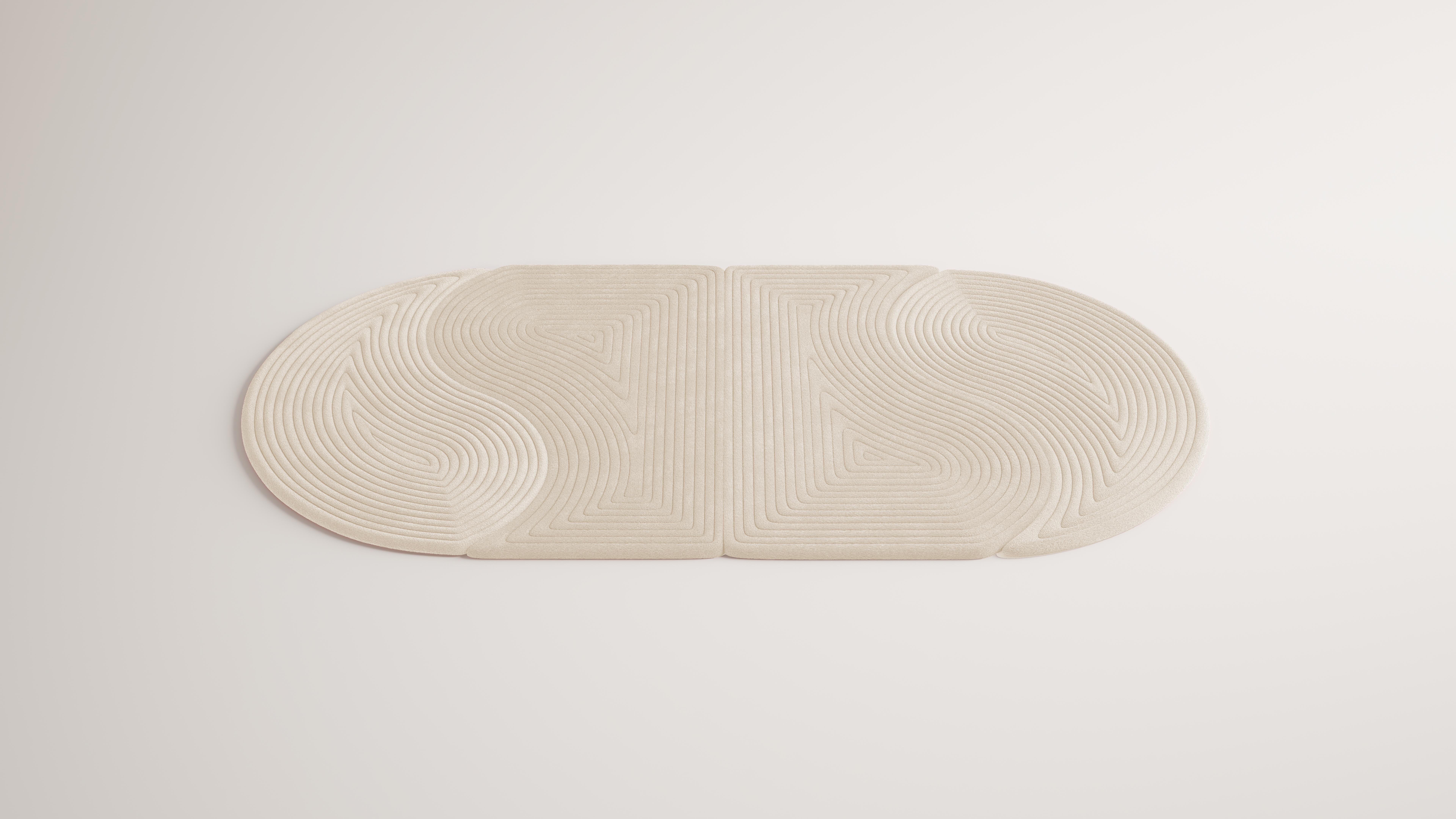 Contemporary Niwa Oval-Teppich Weiß-Elfenbein (Moderne) im Angebot