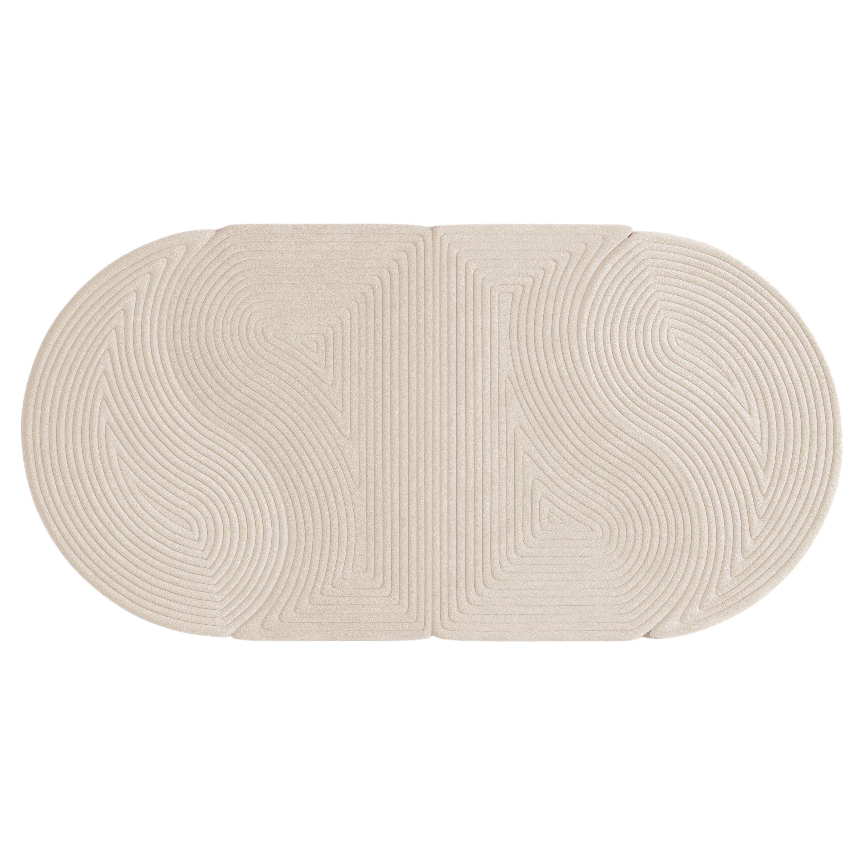 Contemporary Niwa Oval-Teppich Weiß-Elfenbein im Angebot