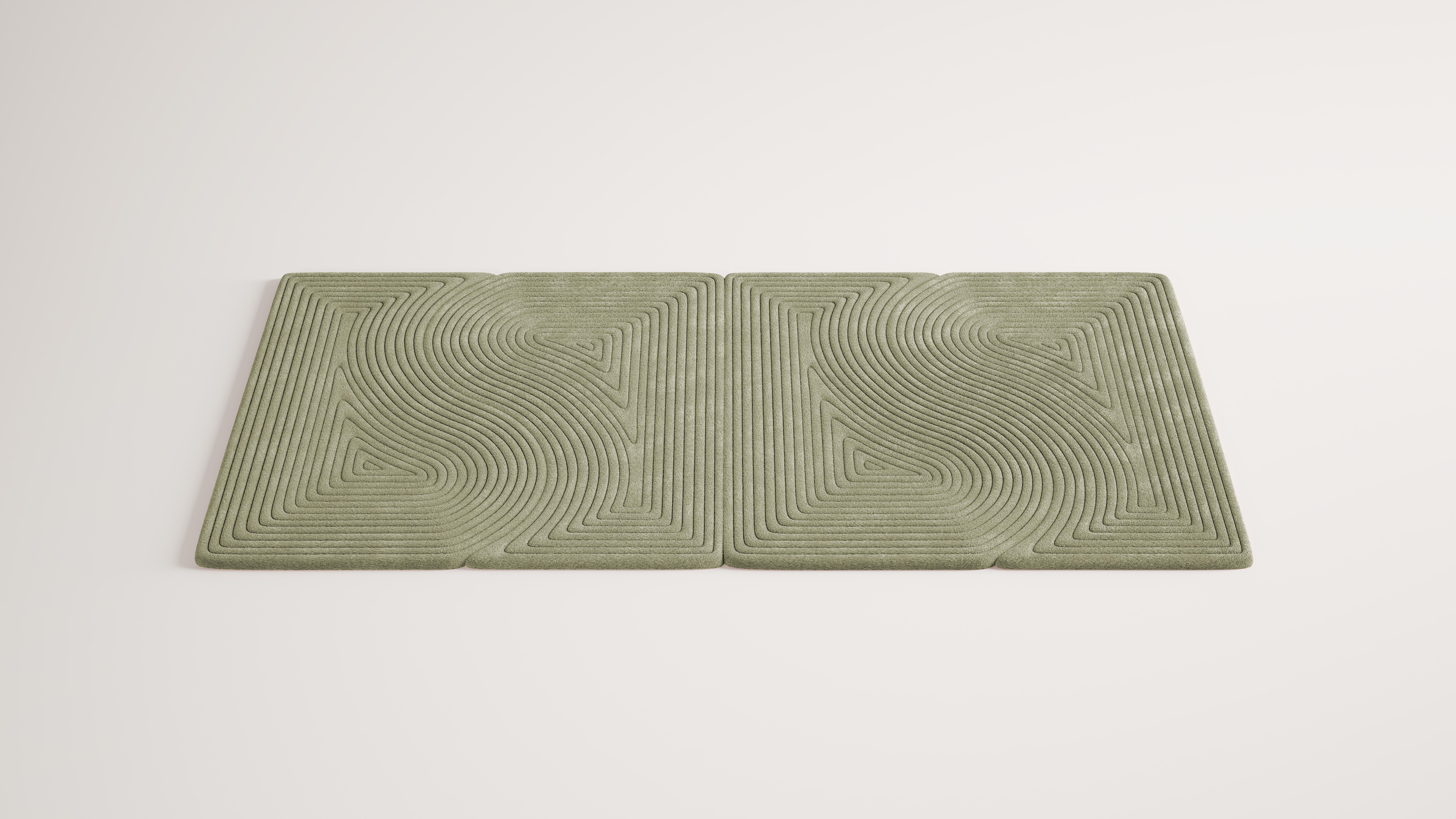 Contemporary Niwa Rechteckiger Teppich Grün Sage (Moderne) im Angebot