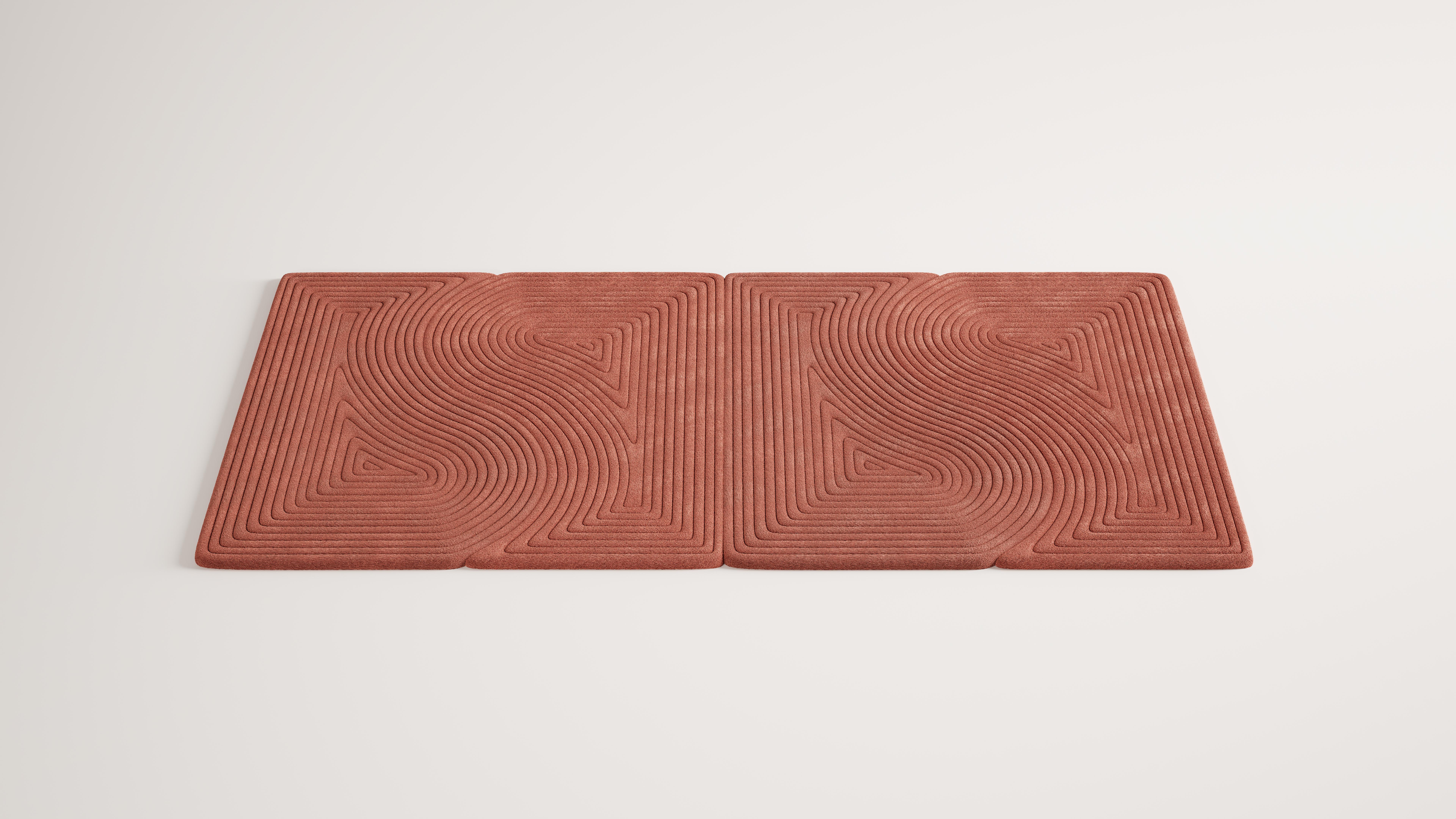 Modern Contemporary Niwa Rectangular Rug Red Coral For Sale