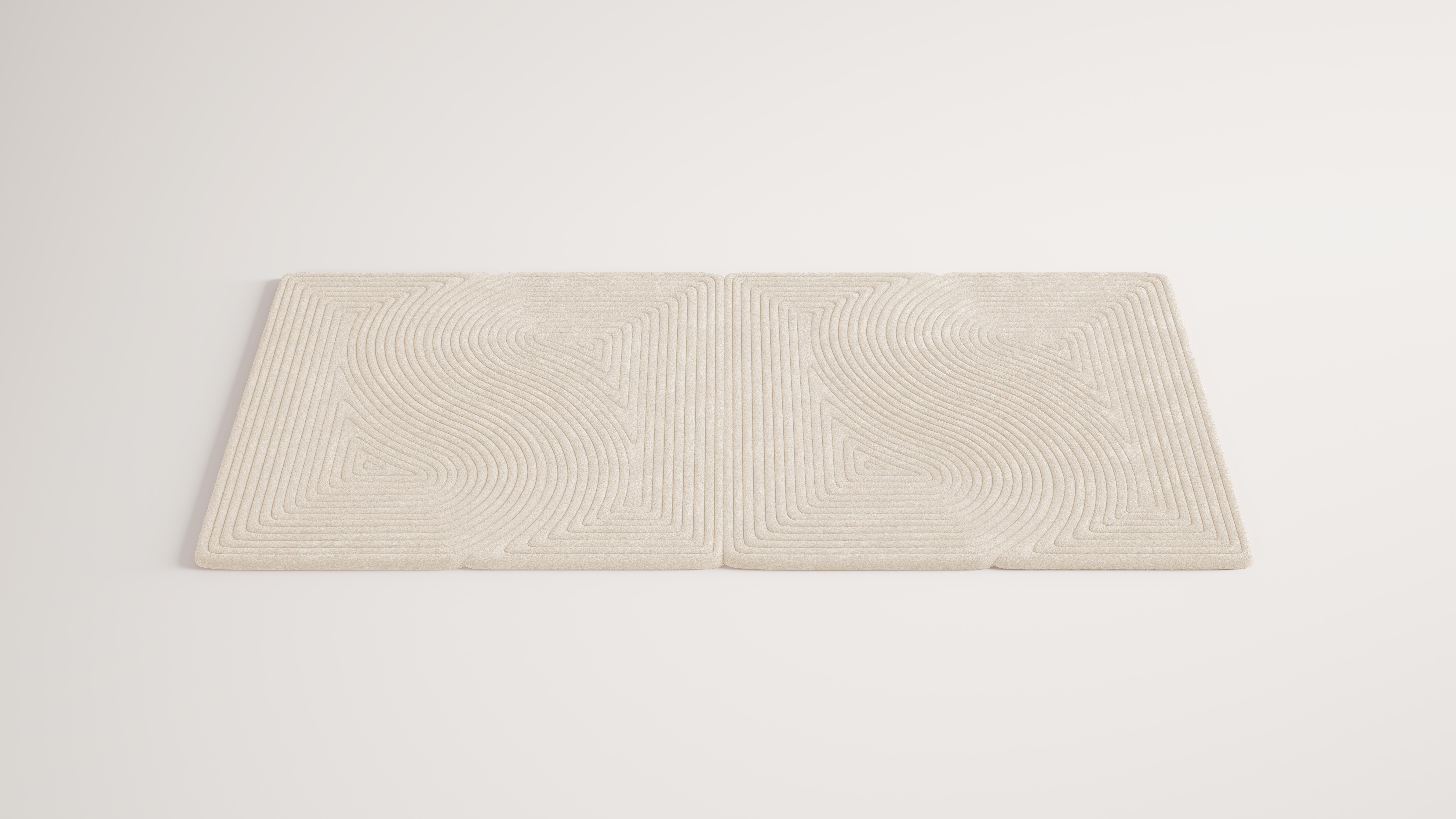 Contemporary Niwa Rechteckiger Teppich Weiß Elfenbein (Moderne) im Angebot