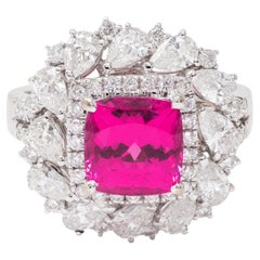 Contemporary No Heat Red Pink Spinel Diamond 18 Karat White Gold Cluster Ring