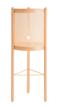 Contemporary Noce Floor Column, Brazilian Wood and Natural Straw