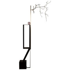 Contemporary Noce Vase in Brass with Pink Quartz and Walnut Branch
