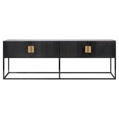 Contemporary Norse Console Table or Sideboard in Black Ash, Brass