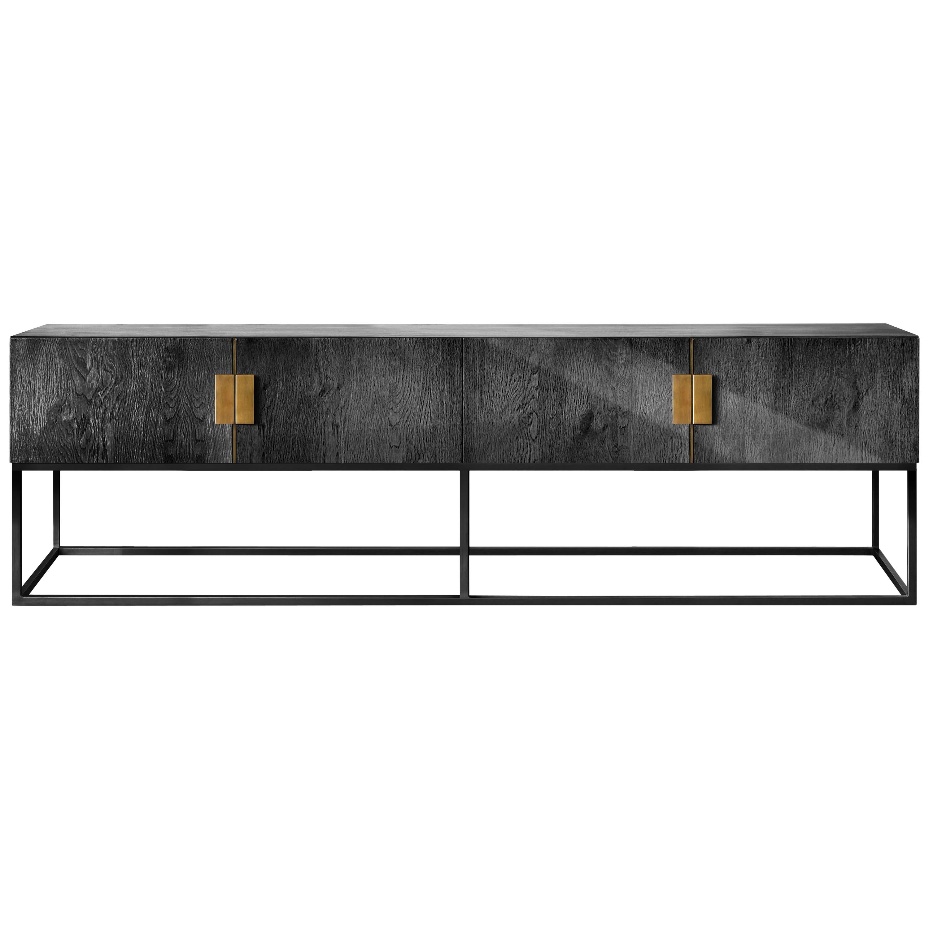 Contemporary Norse Console Table or Sideboard in Black Ash, Brass