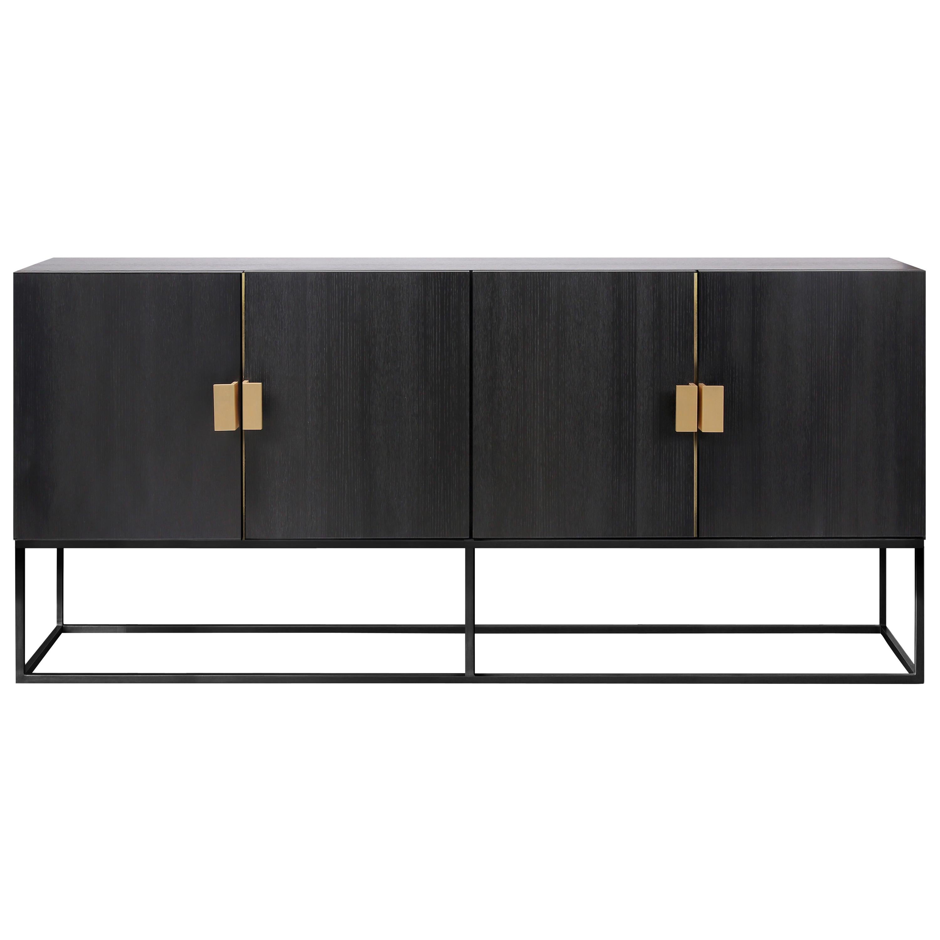 Contemporary Norse Sideboard in Black Ash, Brass, by Railis Design