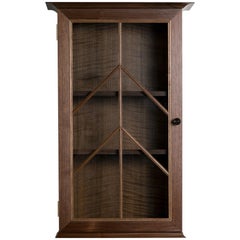 Contemporary North End Wall Cabinet in Walnut, Curly Oak with Barred Glass Door