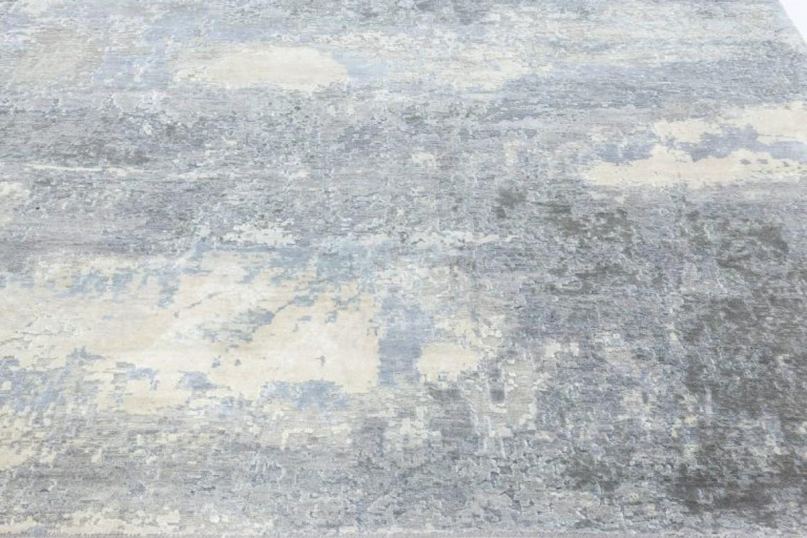 Modern Contemporary North Star Blue and Grey Hand Knotted Silk Rug by Doris Leslie Blau For Sale