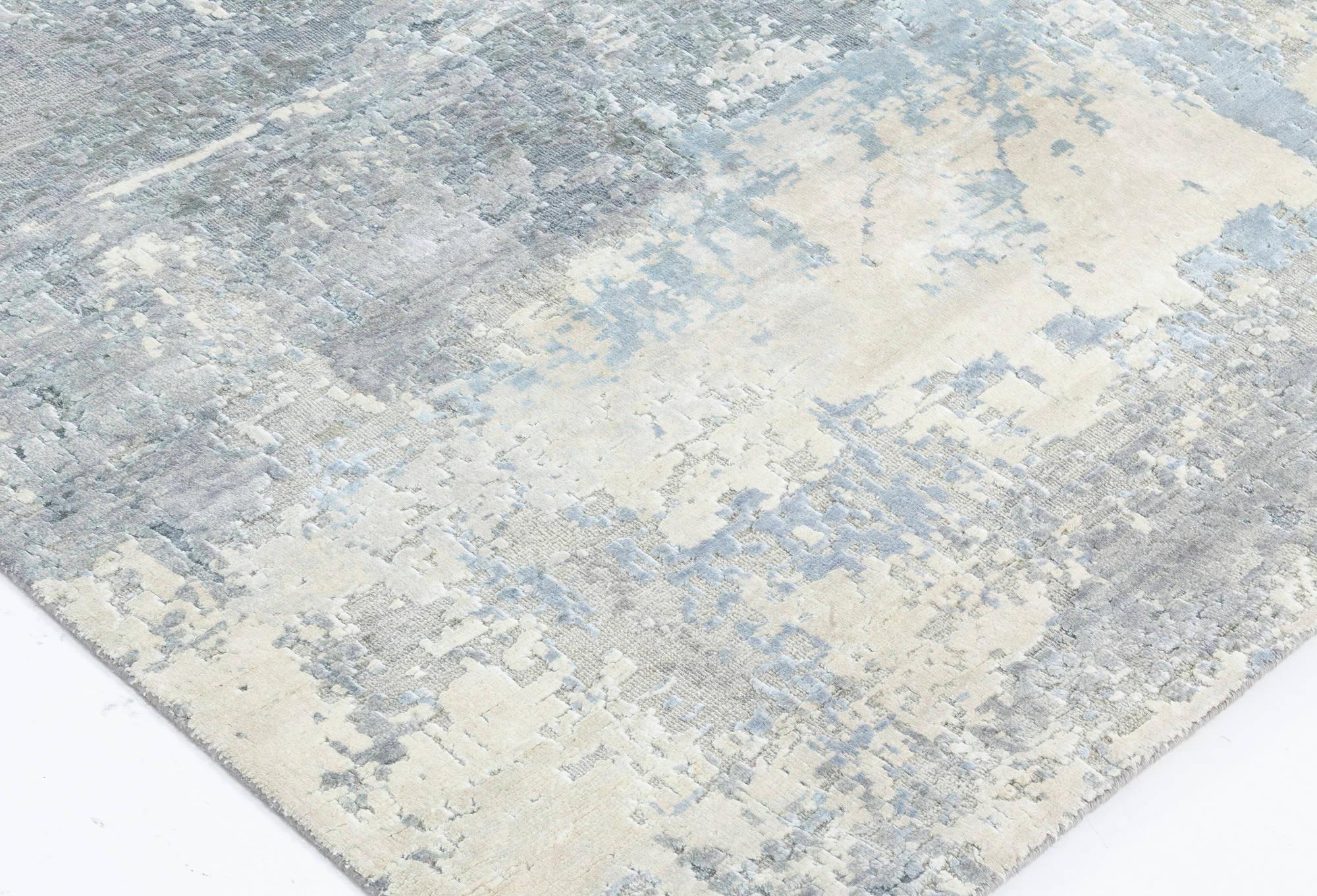Hand-Knotted Contemporary North Star Blue and Grey Hand Knotted Silk Rug by Doris Leslie Blau For Sale