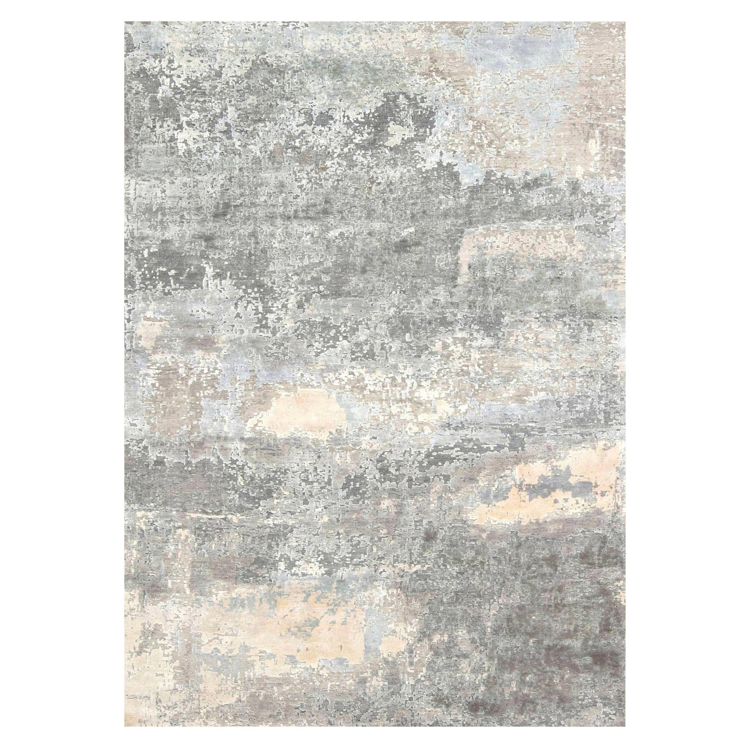 Contemporary North Star Blue and Grey Hand Knotted Silk Rug by Doris Leslie Blau