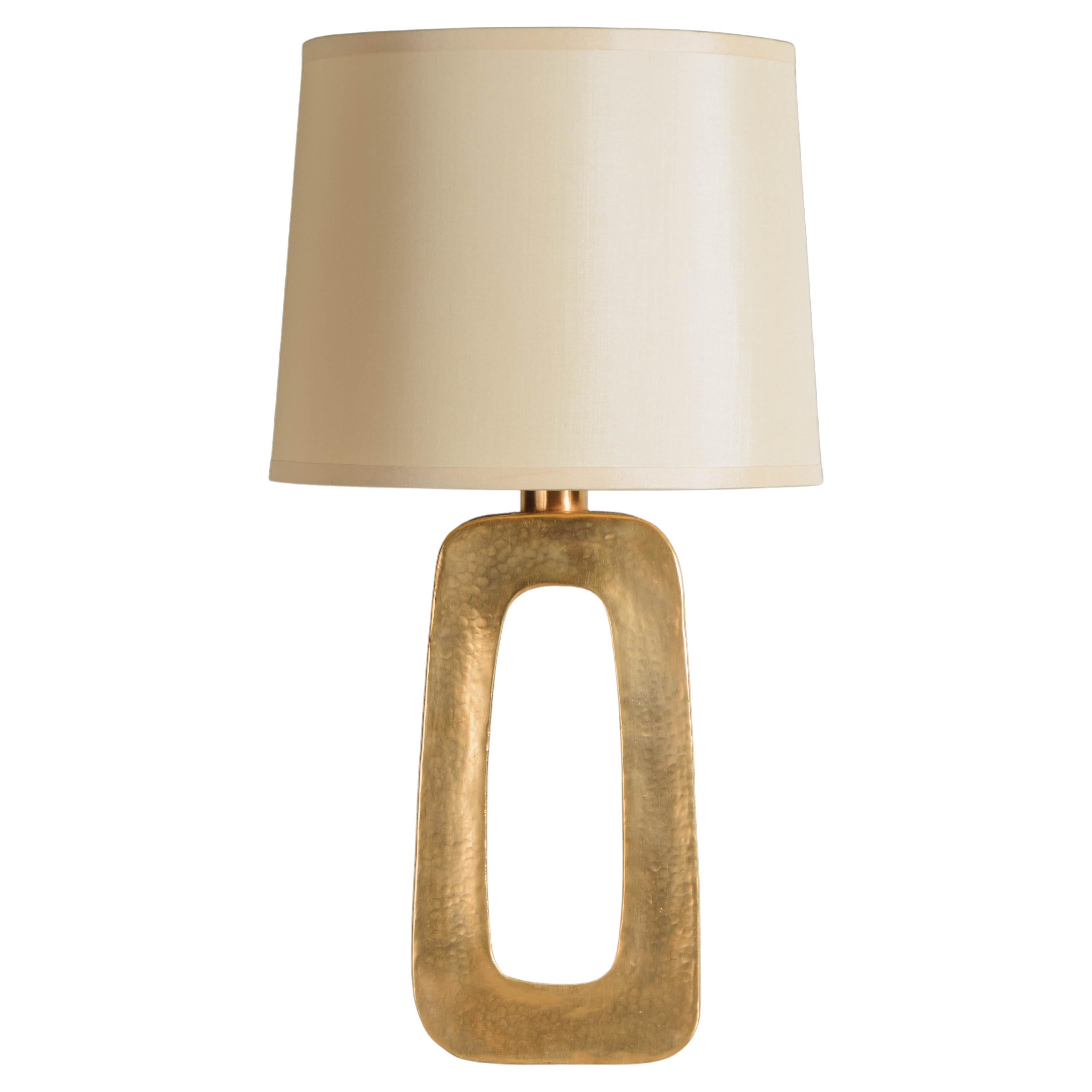 Contemporary "O" Table Lamp in 24K Gold Plate by Robert Kuo, Hand Repoussé For Sale