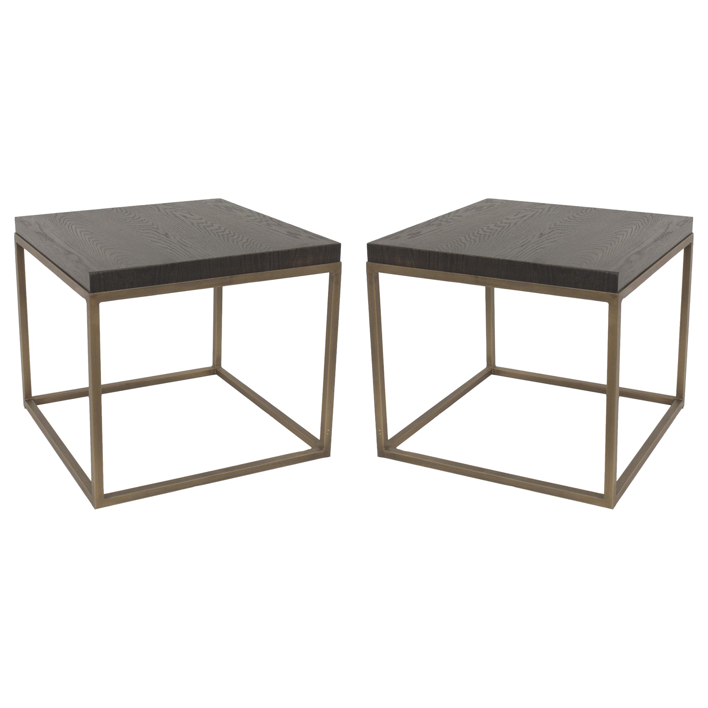 Contemporary Oak and Brass End Tables For Sale