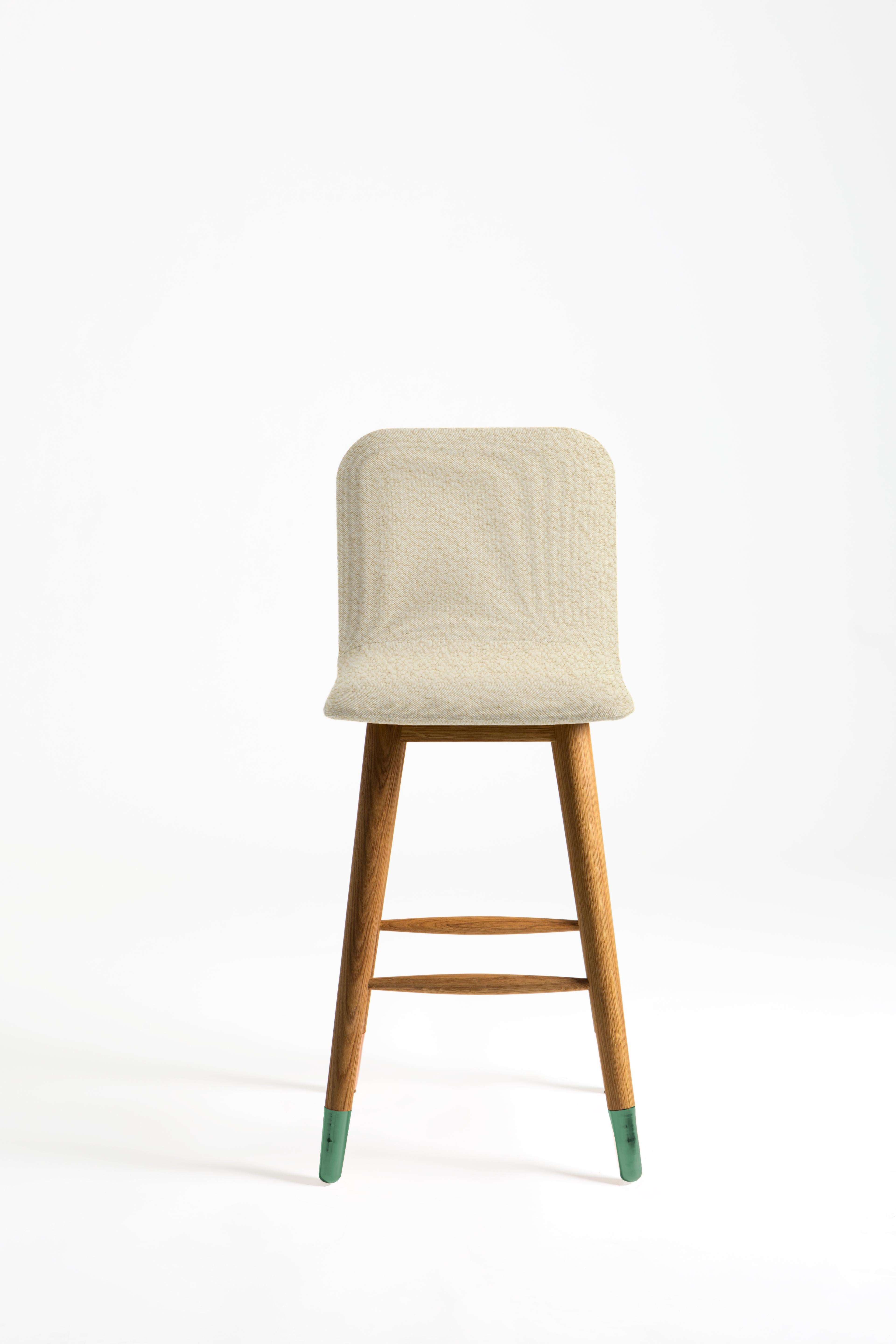 Turkish Contemporary Oak and White Boucle Mistral Bar Stool For Sale