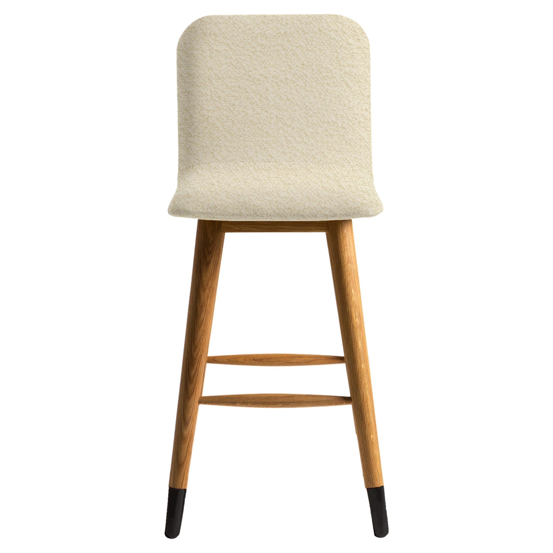 Contemporary Oak and White Boucle Mistral Bar Stool For Sale