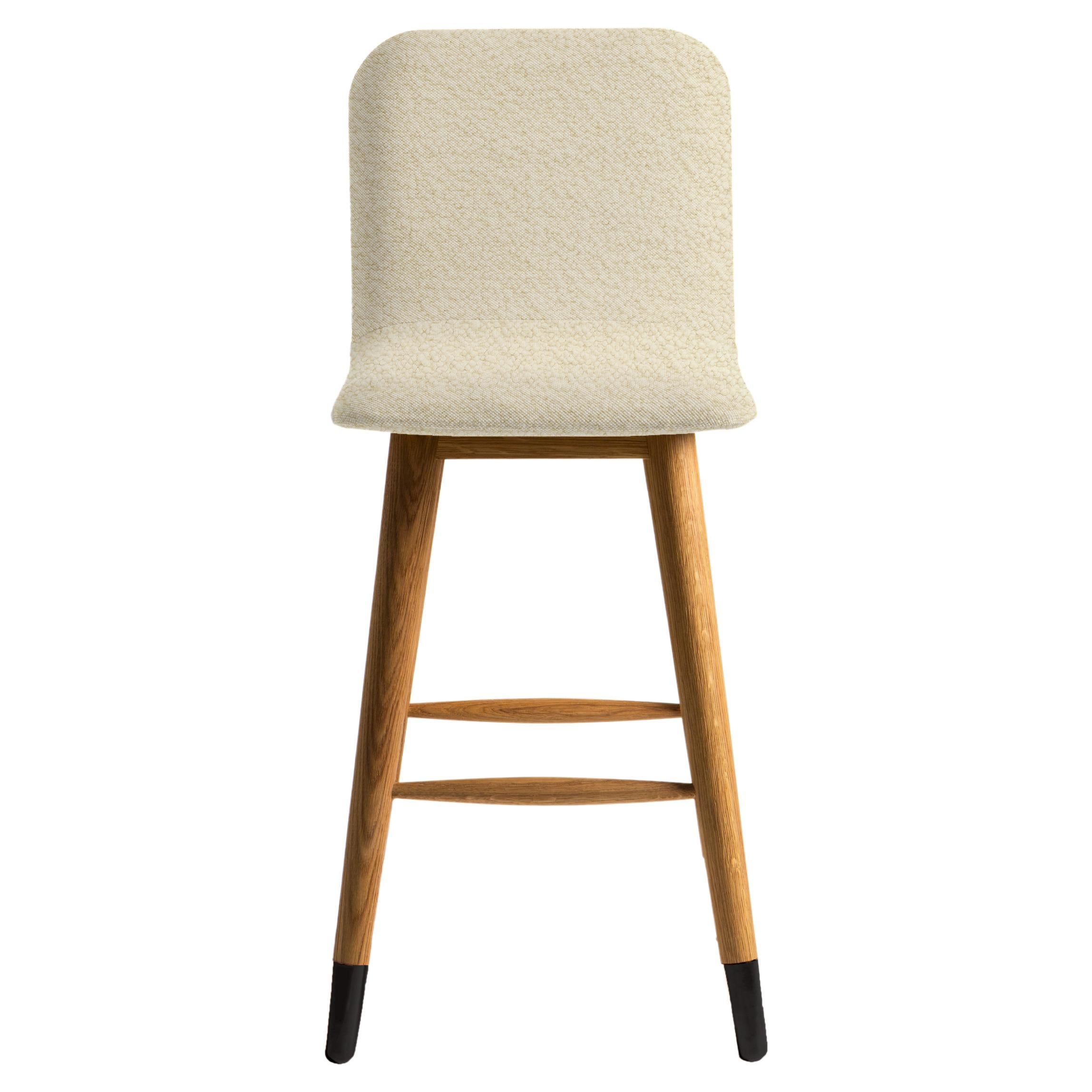 Contemporary Oak and White Boucle Mistral Bar Stool