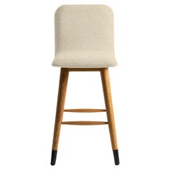 Contemporary Oak and White Boucle Mistral Bar Stool