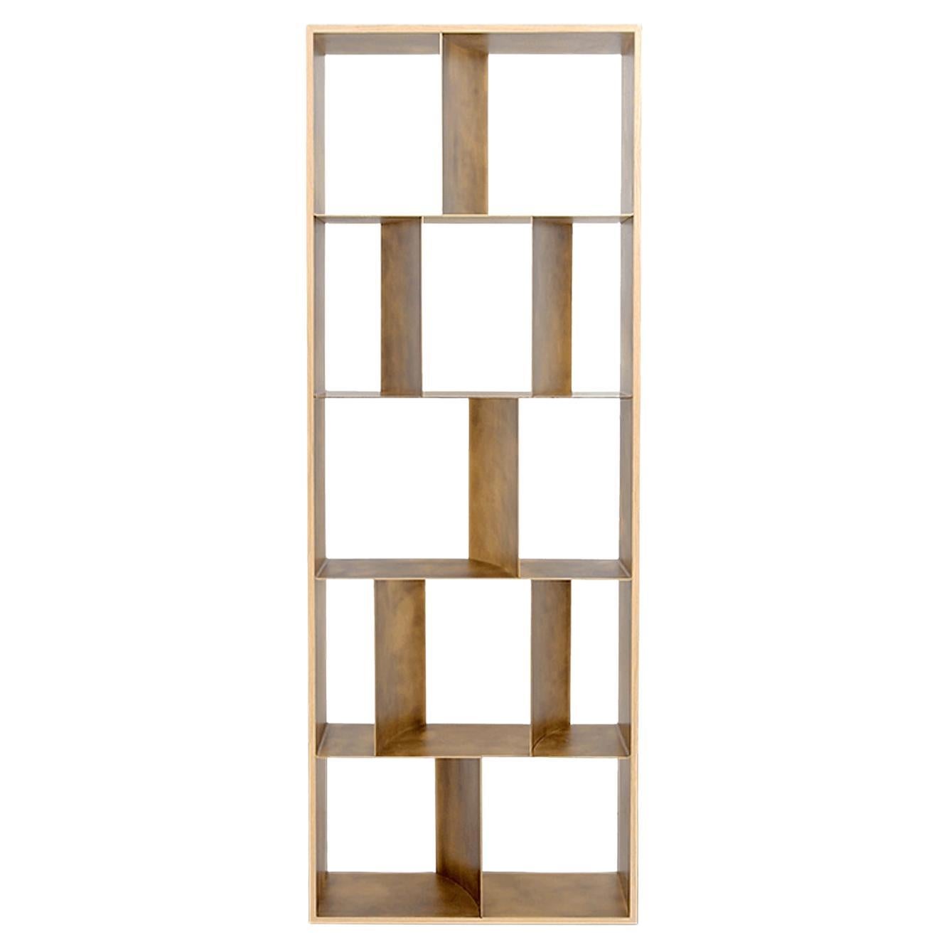 Contemporary Oak Brass Shelving unit For Sale