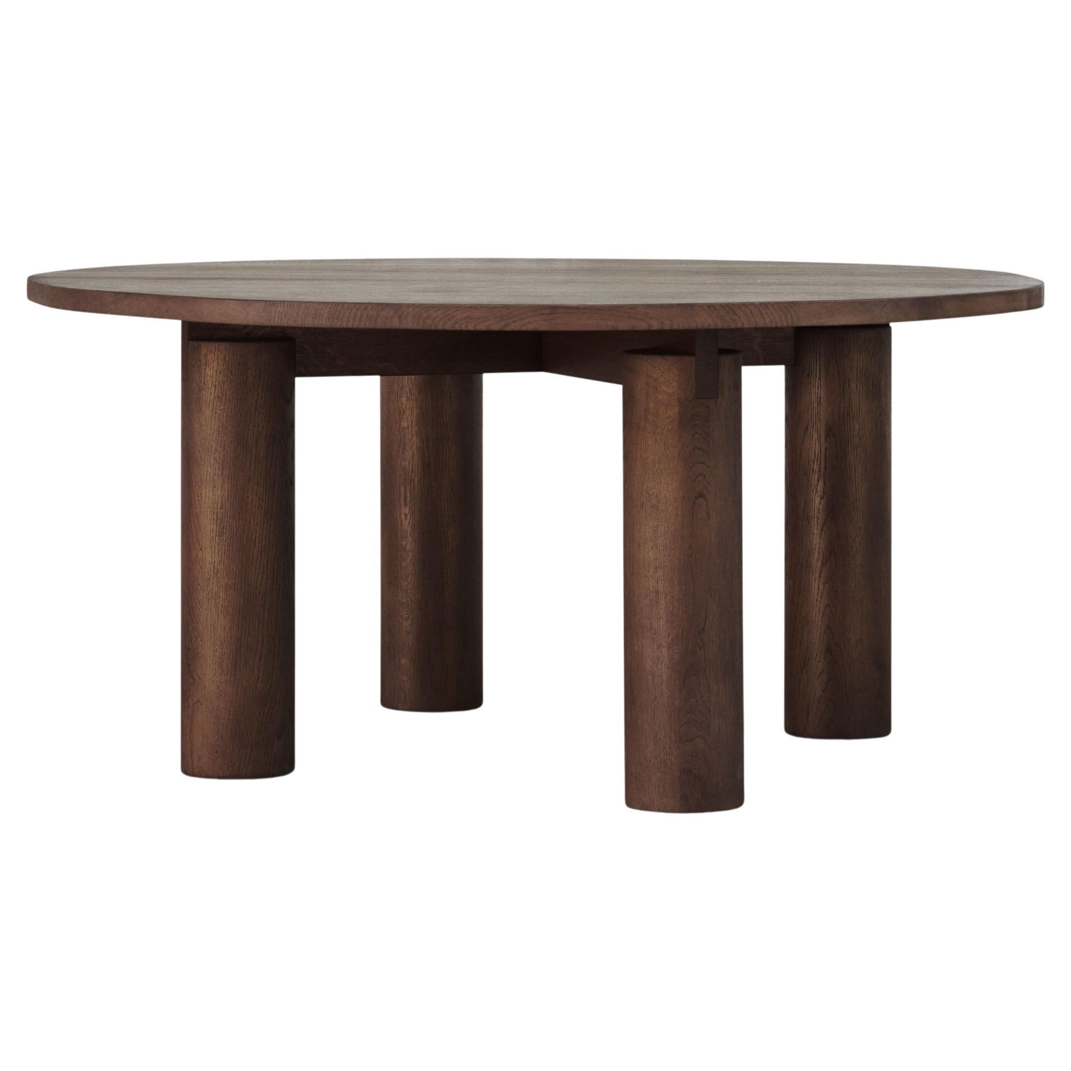 Contemporary Oak Round Dining Table 'NLM', Fora Projects, Dark Brown