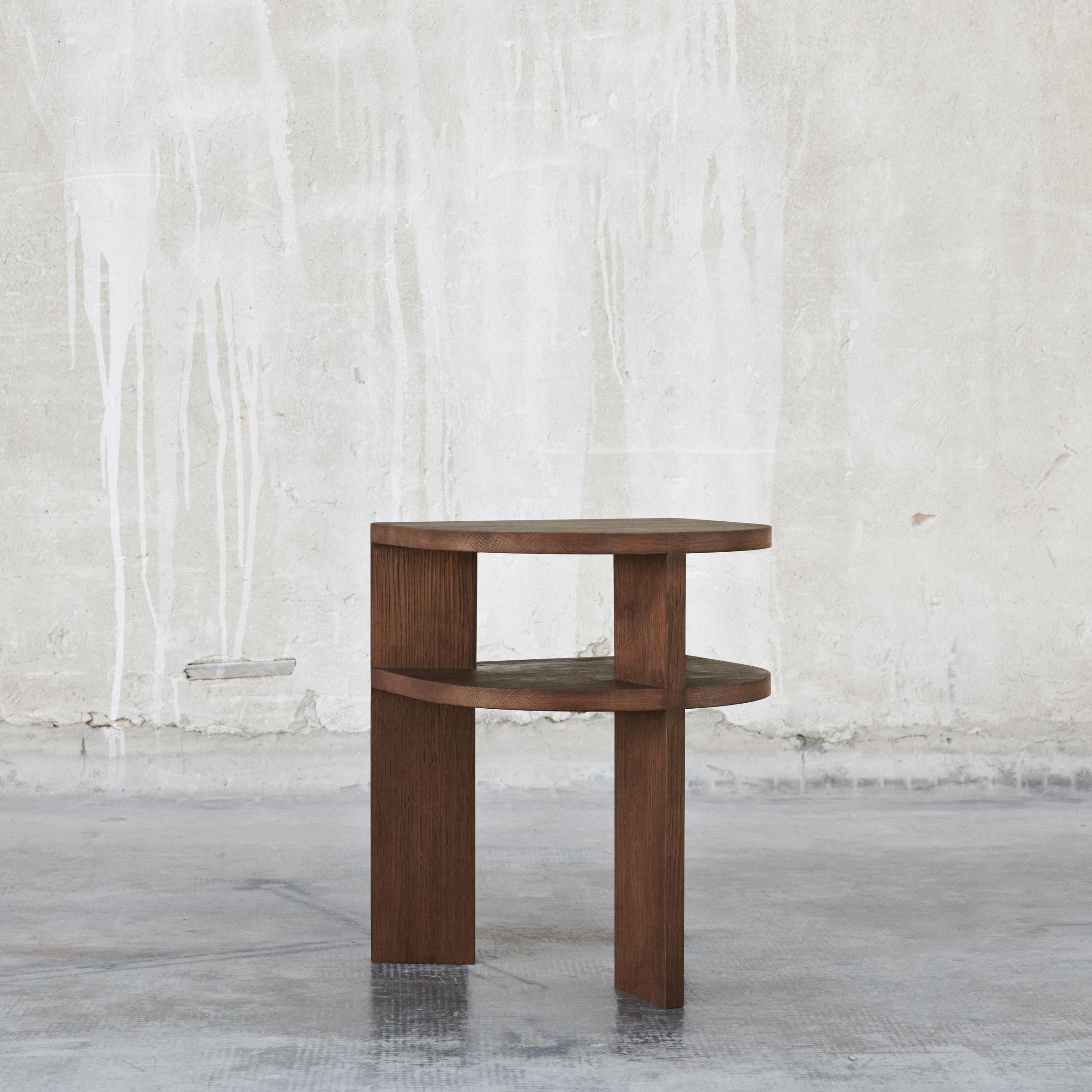 TR Side Table by Fora Projects 
Designed by Theresa Rand

Material: Oak wood 
Color: Medium brown
Brown surface treatment with non-toxic hardwax oil

Dimensions:

H: 55, L: 40, W: 45 cm

_______________

The TR side table was designed by Danish