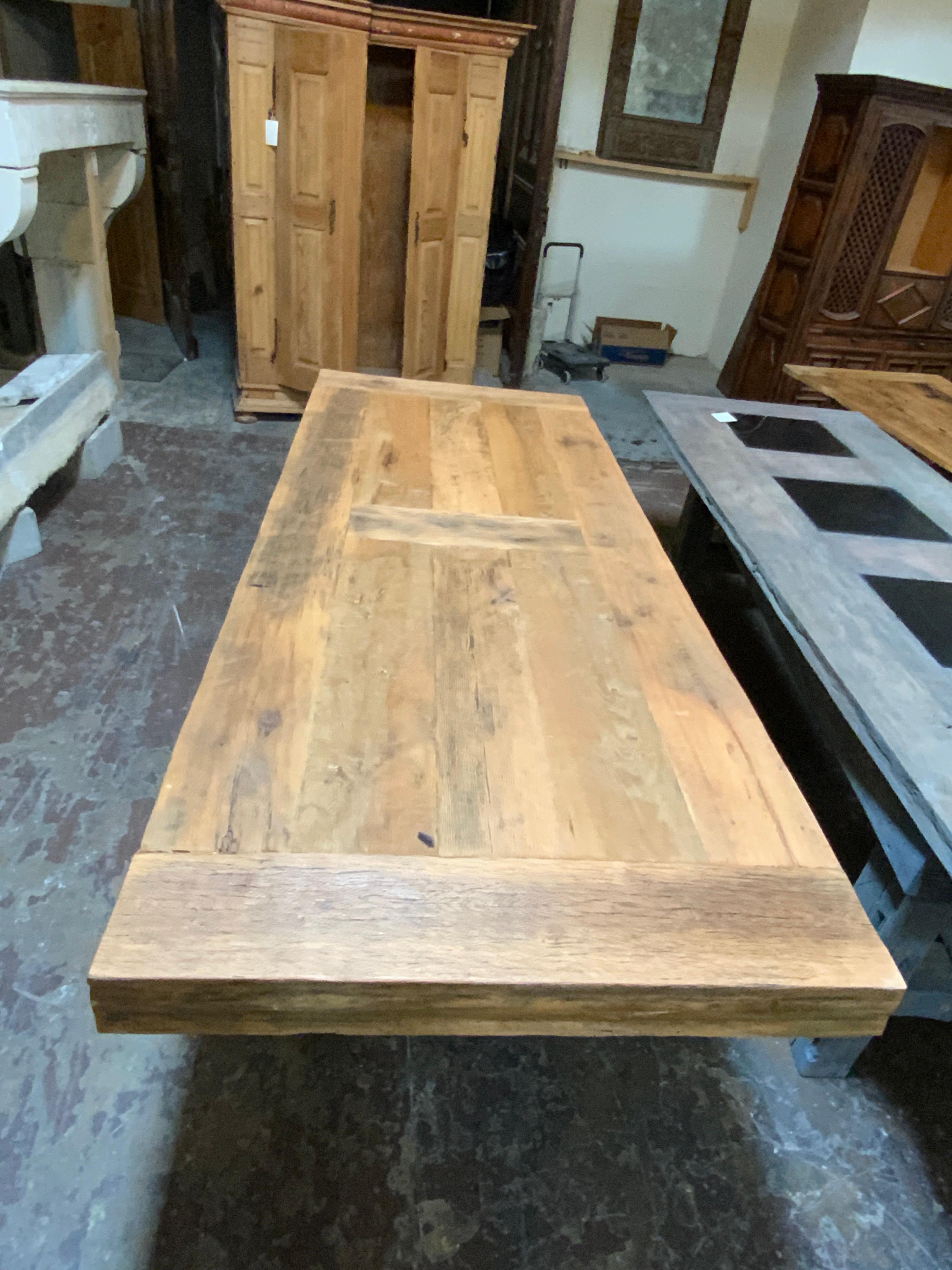 French Contemporary Oak Wood Table For Sale