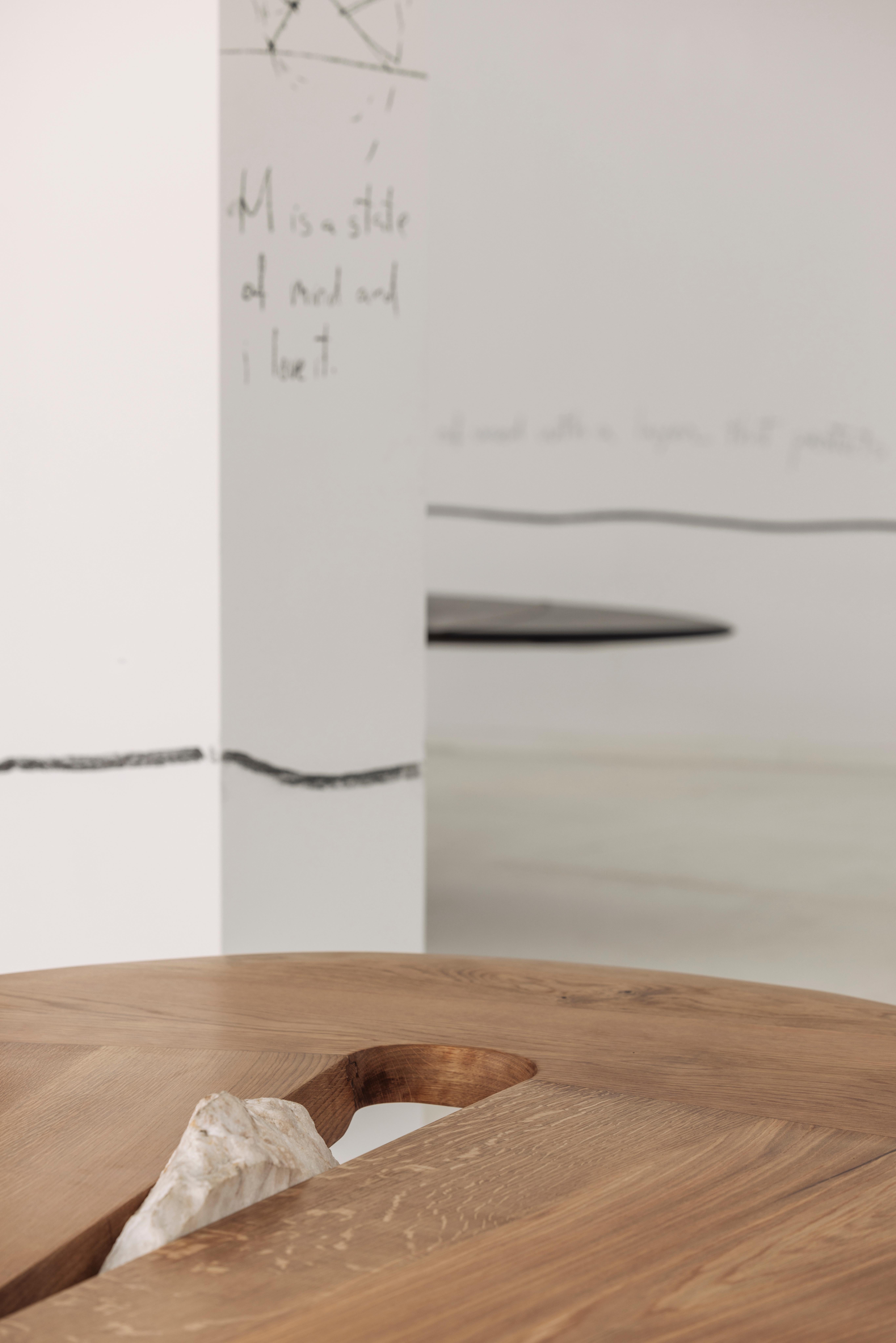 Contemporary Oak Wood mit Marmor Pico Rosa Tisch im Angebot 4