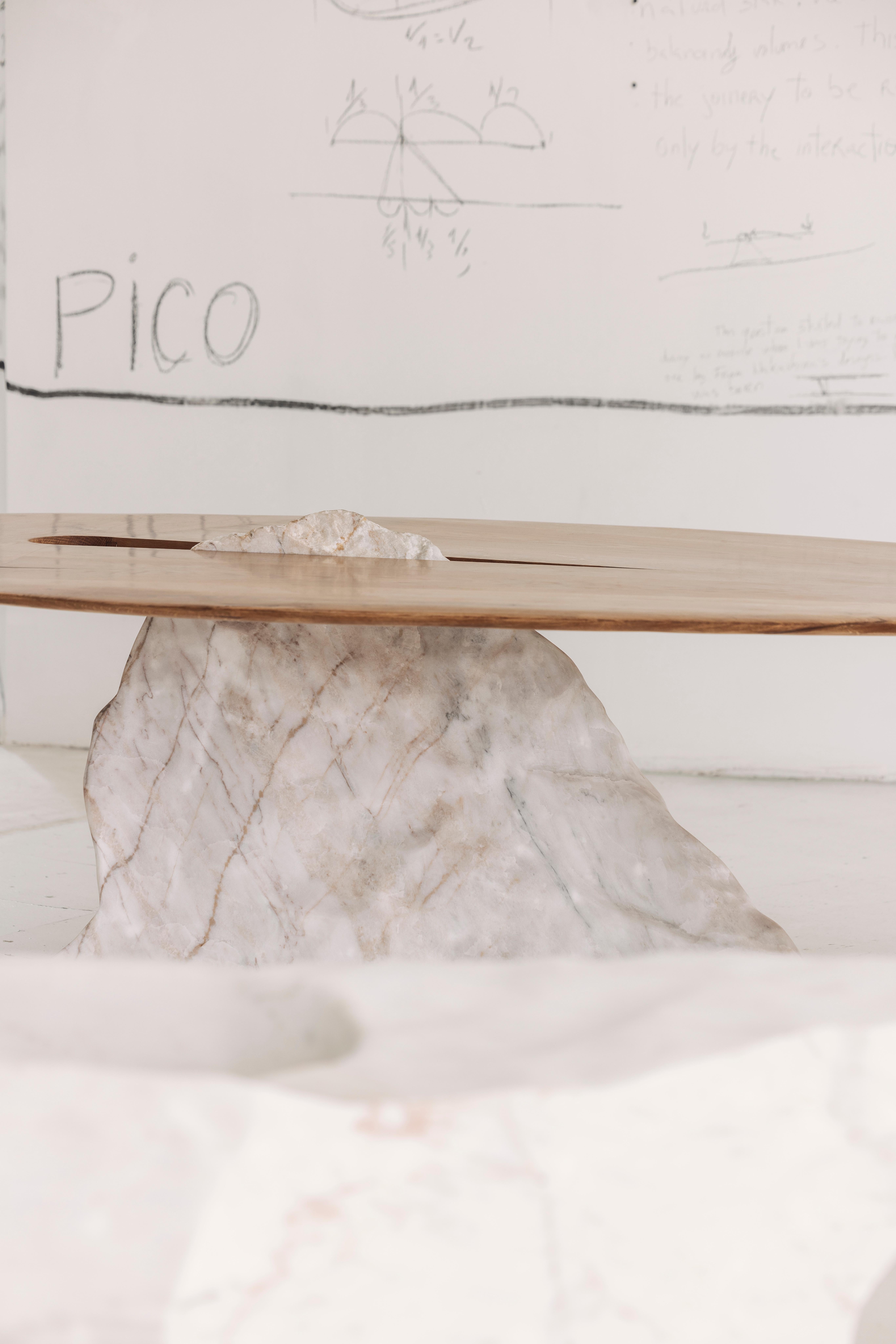 Contemporary Oak Wood mit Marmor Pico Rosa Tisch im Angebot 5