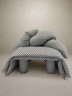 Contemporary “Obi Kioto” Armchair Kravet Posie Dot Navy Black Edition Mizumi