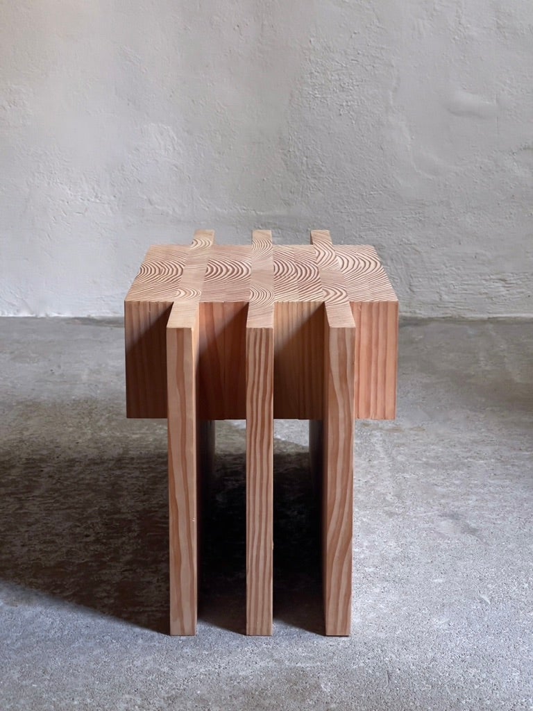 Contemporary object Stool Table Made Entirely from Industrial Pine Wood Offcuts