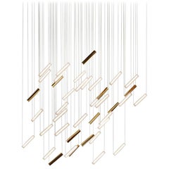Contemporary "Oblique Rainy Day" Chandelier in Handmade Limoges Porcelain