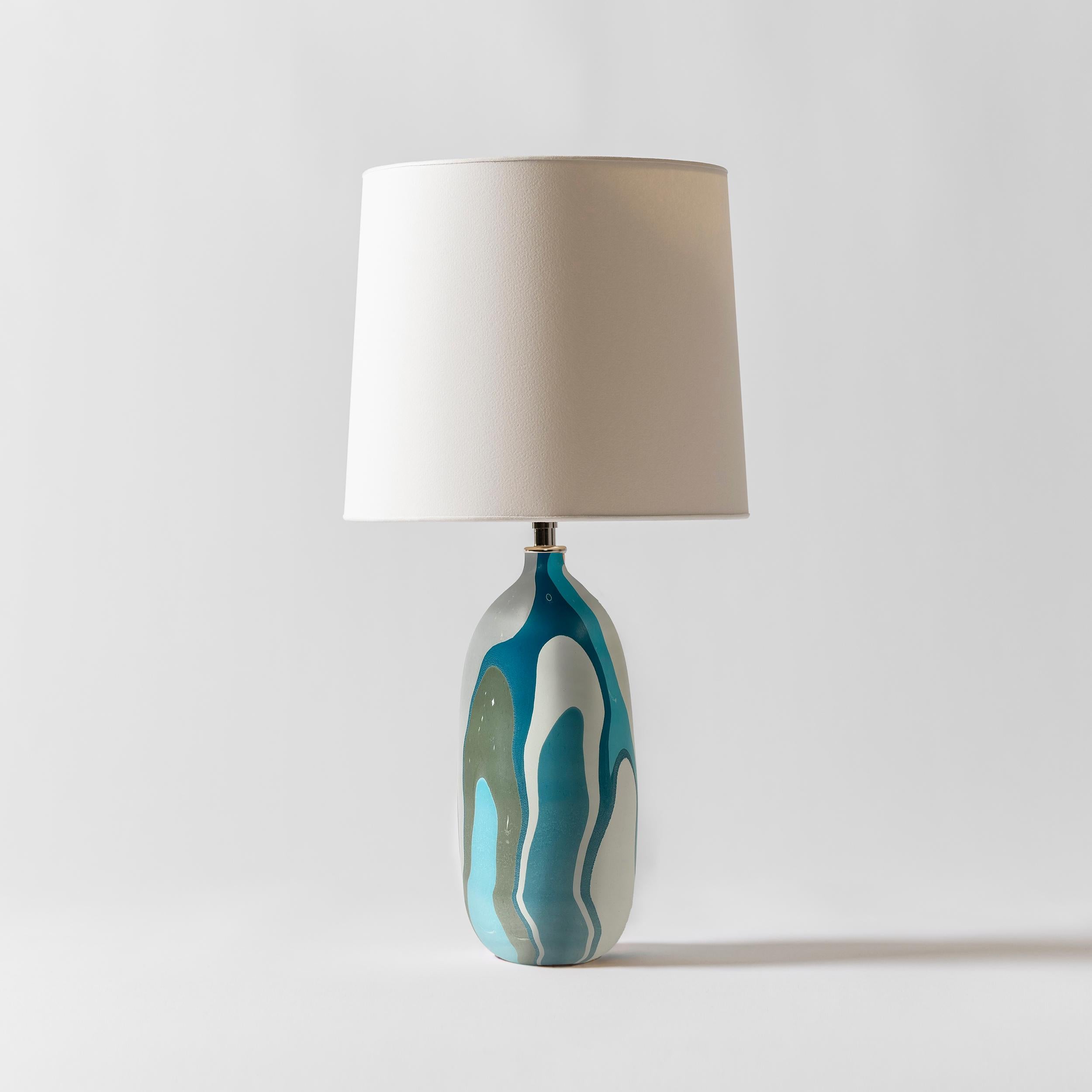Organic Modern Contemporary Oblong Marbled Batanta Table Lamp in Teal by Elyse Graham For Sale