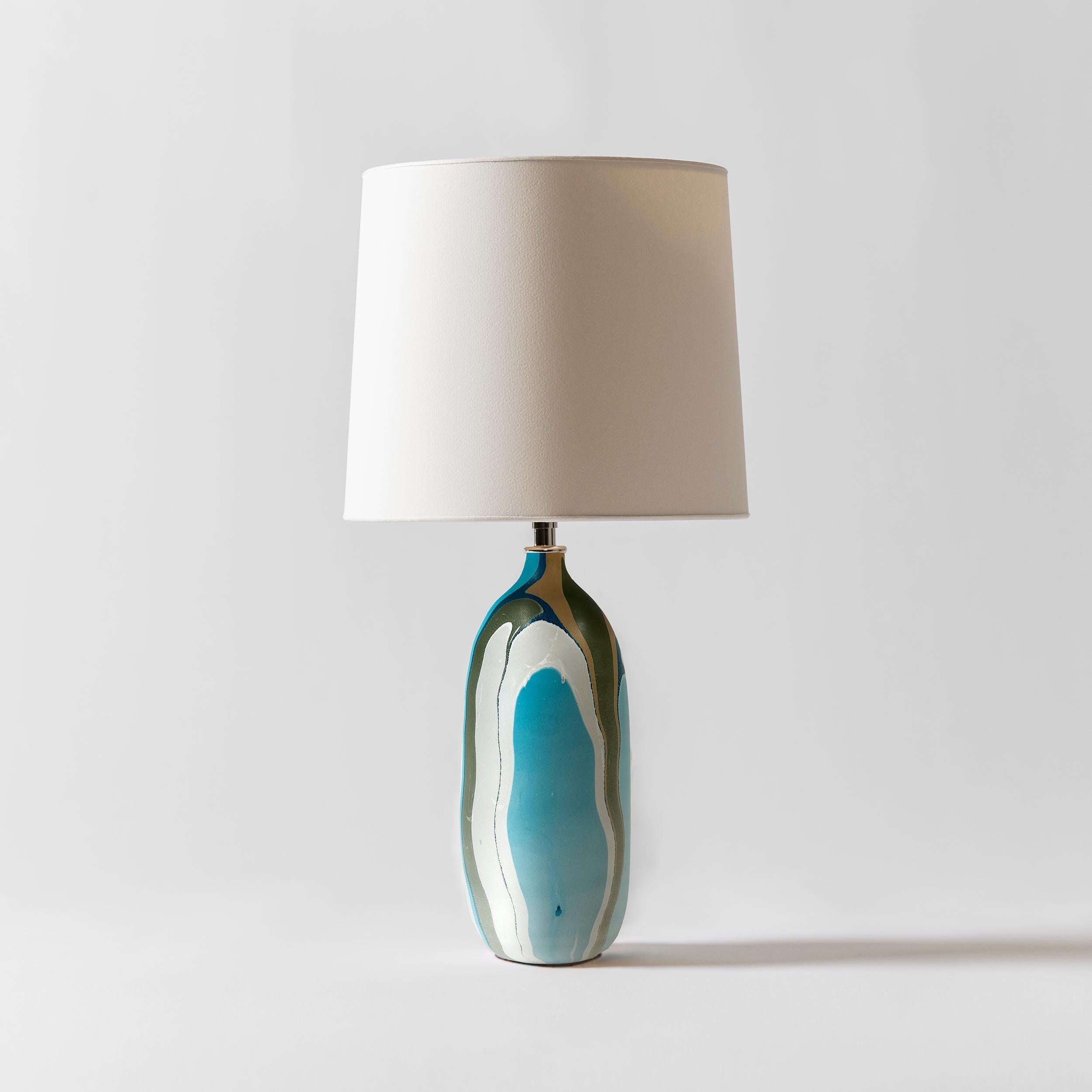 American Contemporary Oblong Marbled Batanta Table Lamp in Teal by Elyse Graham For Sale