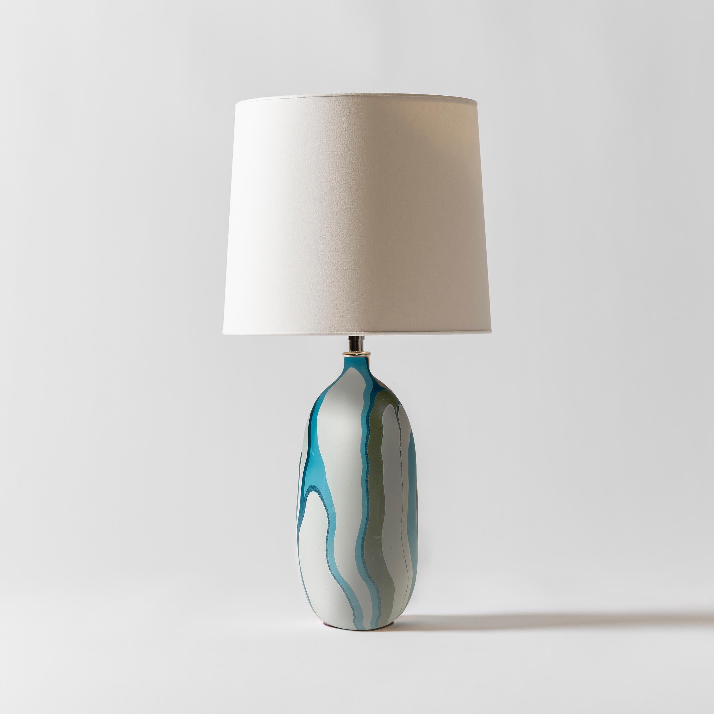 Cast Contemporary Oblong Marbled Batanta Table Lamp in Teal by Elyse Graham For Sale