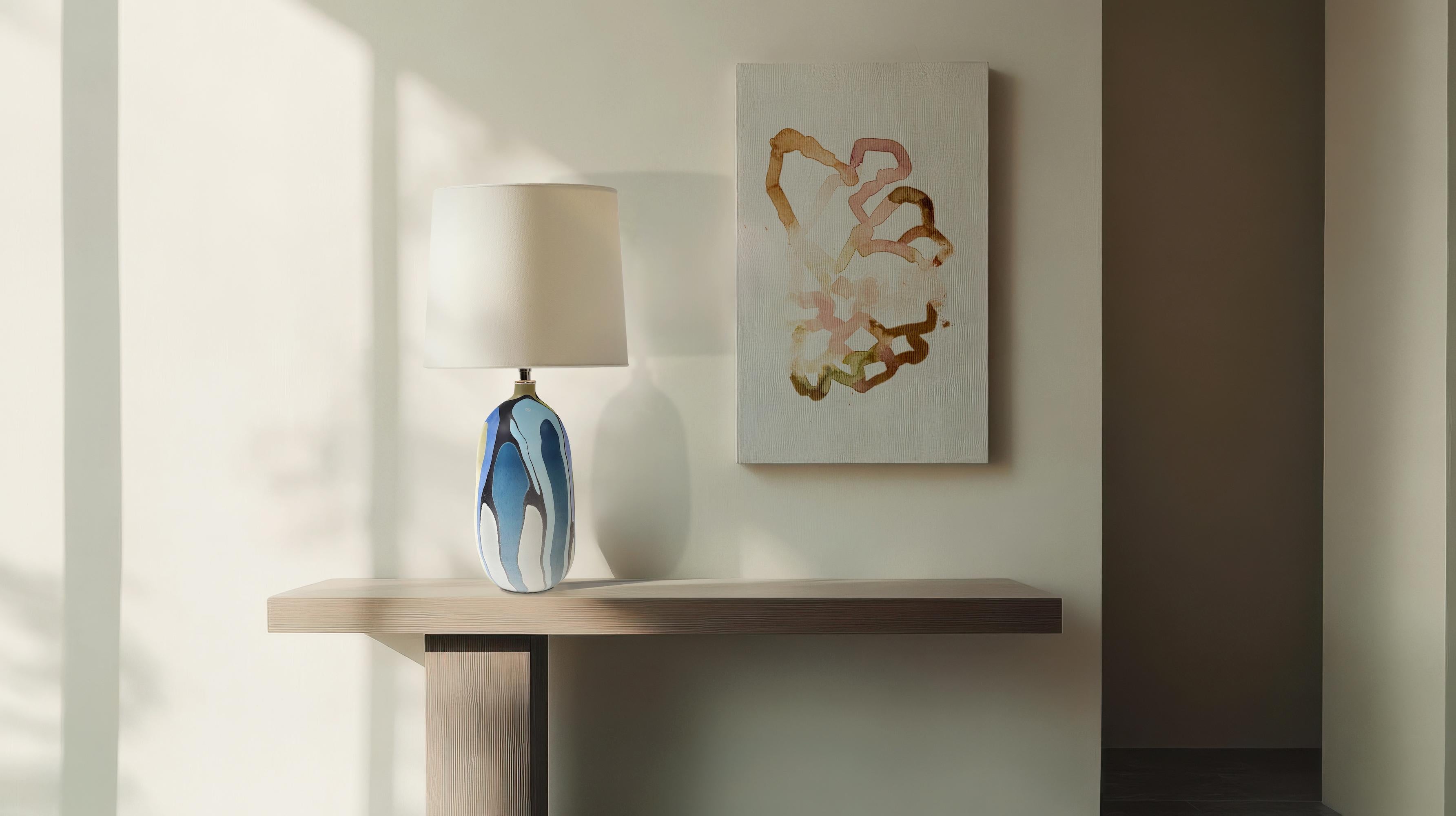 Organic Modern Contemporary Oblong Marbled Crete Table Lamp in Blue by Elyse Graham For Sale