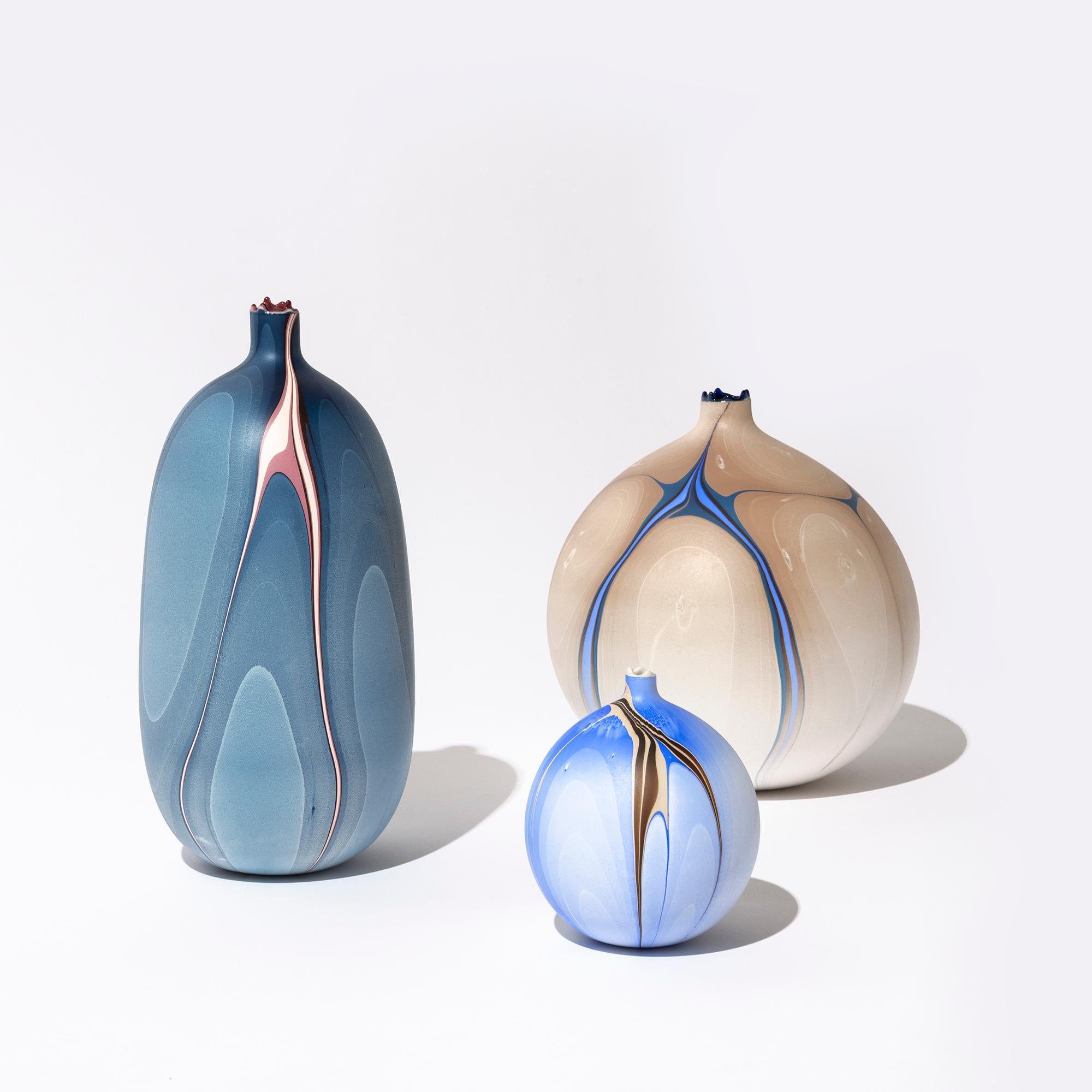 Cast Contemporary Oblong Marbled Mississippi Vase in Blue by Elyse Graham For Sale