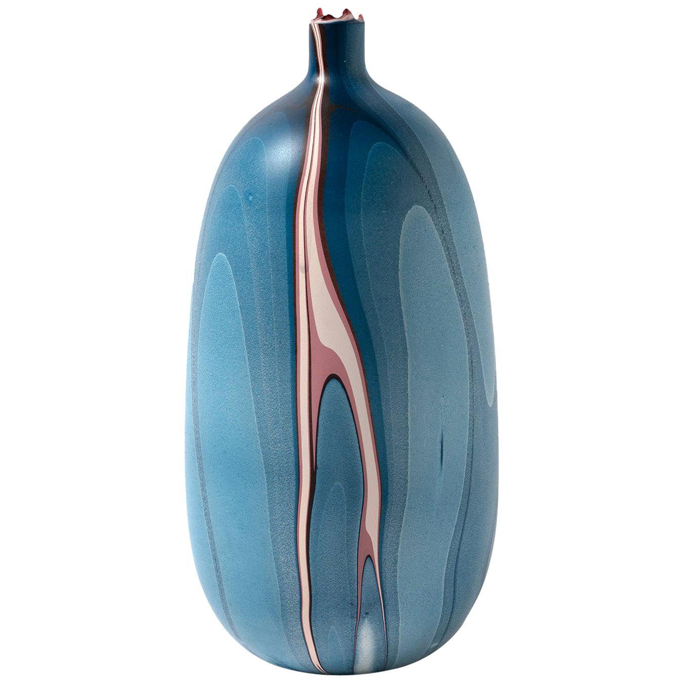 Contemporary Oblong Marbled Mississippi Vase in Blue by Elyse Graham