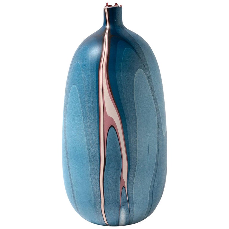 Contemporary Oblong Marbled Mississippi Vase in Blue by Elyse Graham For Sale
