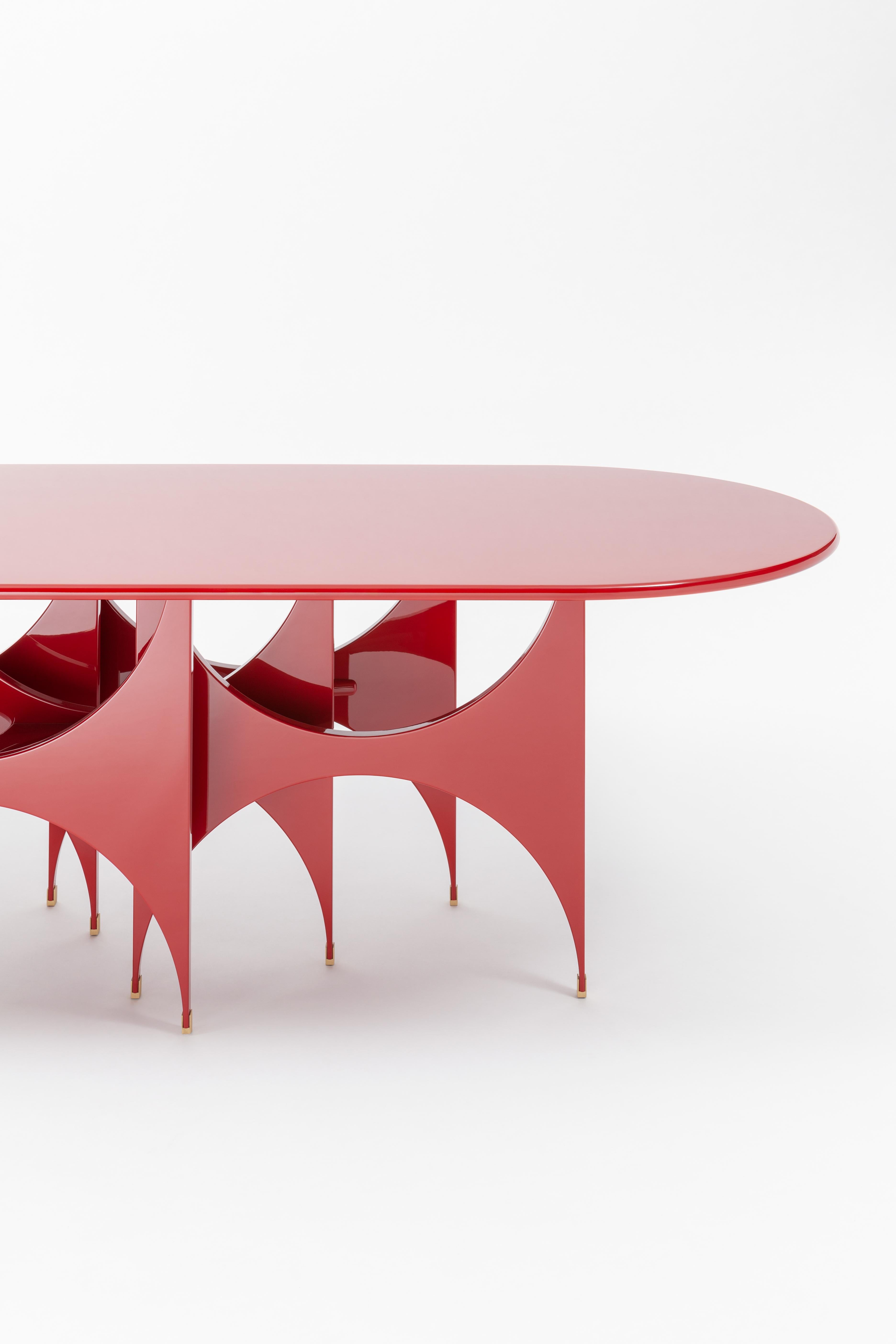Italian Contemporary Oblong Table in Red Butterfly by Hannes Peer For Sale