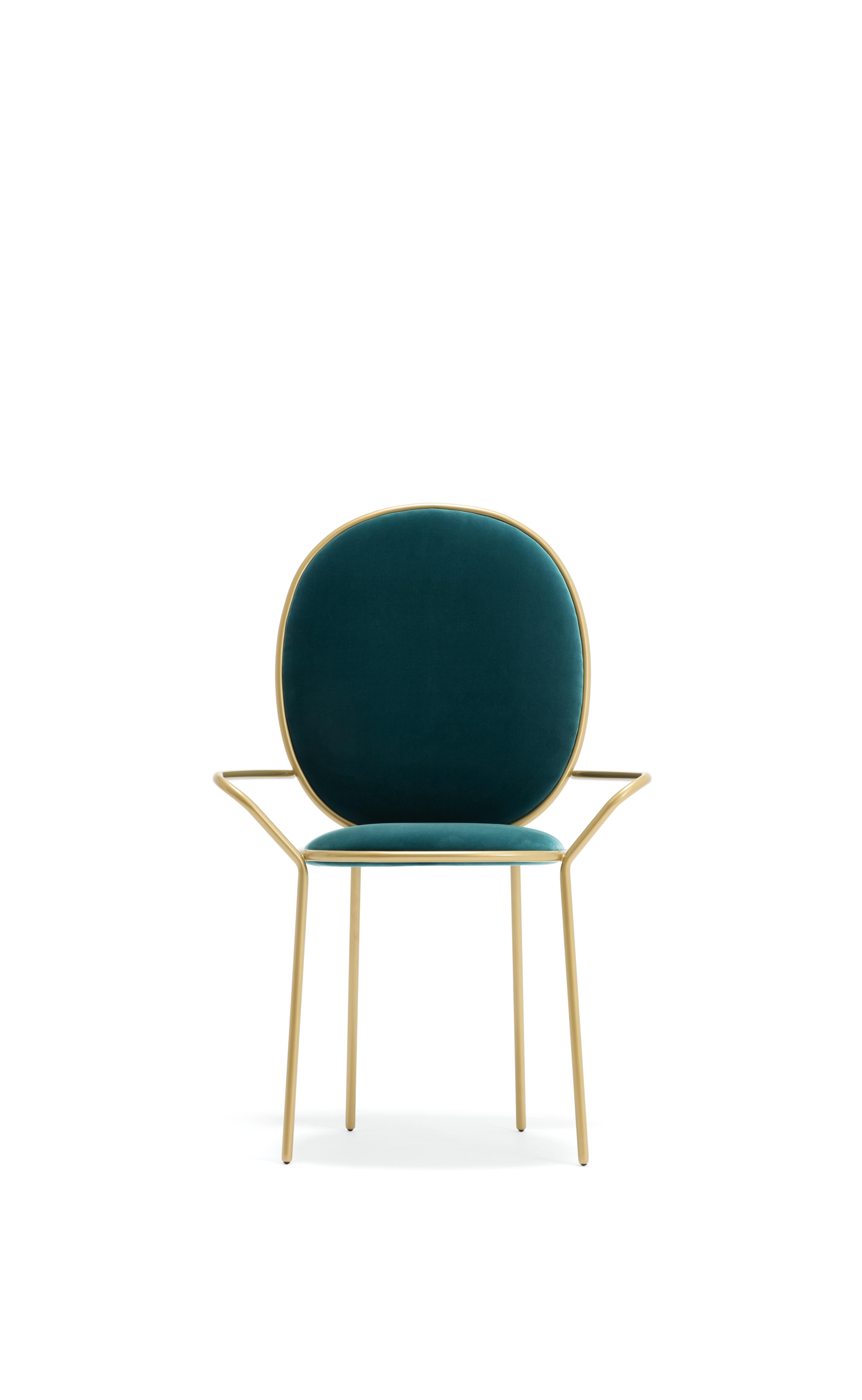 Contemporary Ocean Green Velvet Upholstered Dining Armchair - Stay by Nika Zupanc

The Stay Family turns everyday seating into a special occasion. The Dining Chair and Dining Armchair are variations on an elegant social theme whilst the Dining
