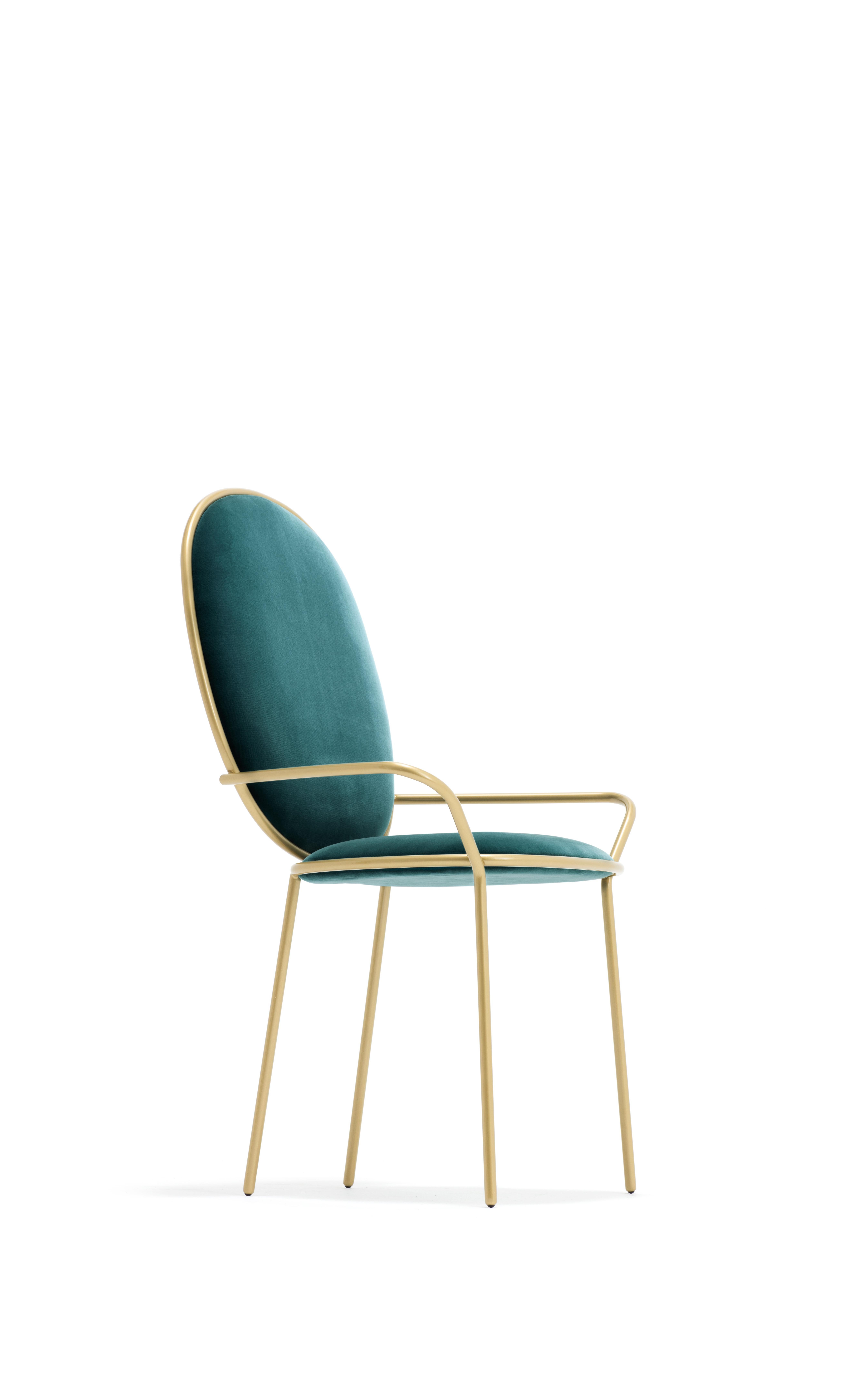Modern Contemporary Ocean Green Velvet Upholstered Dining Armchair, Stay by Nika Zupanc