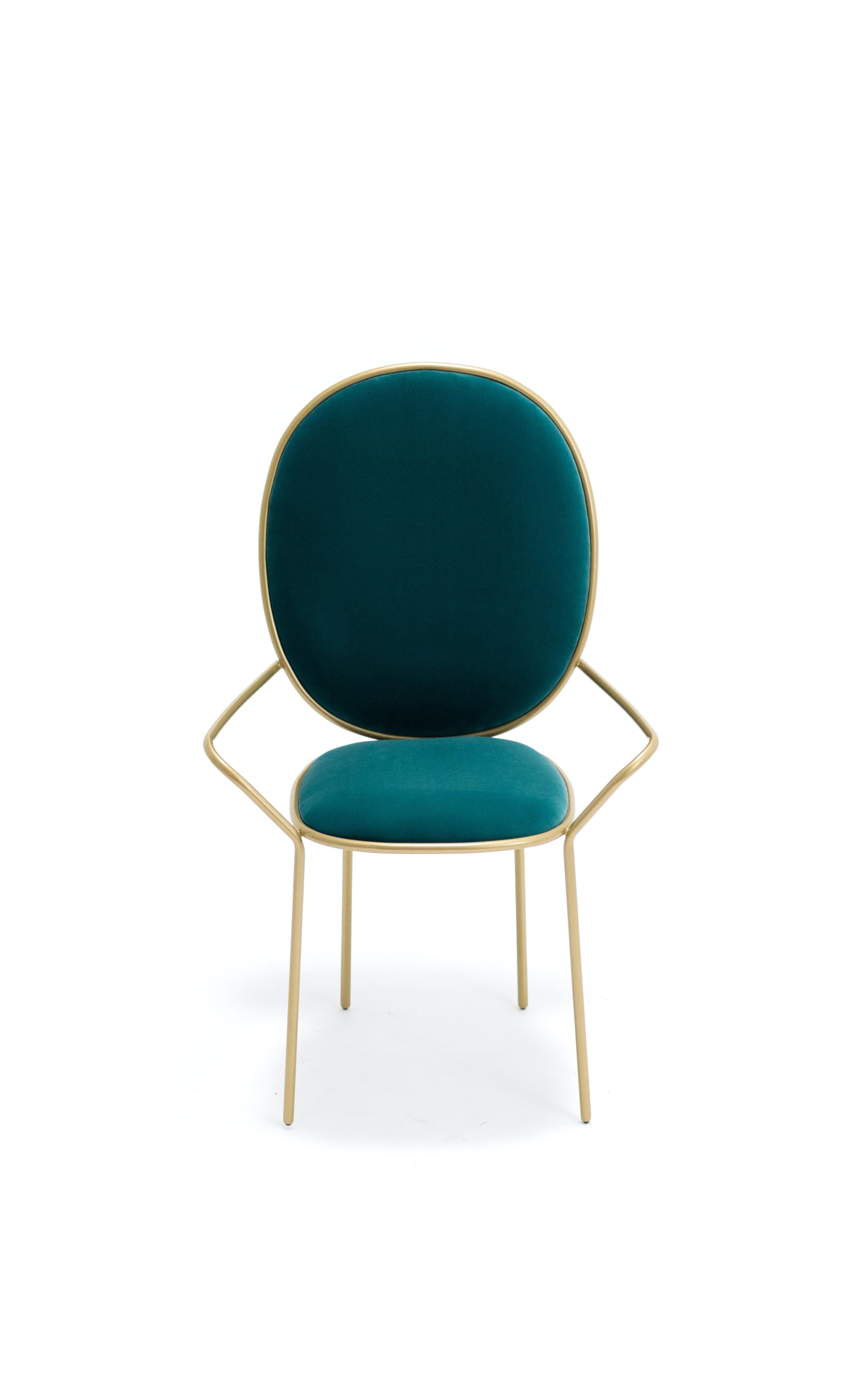 Slovenian Contemporary Ocean Green Velvet Upholstered Dining Armchair, Stay by Nika Zupanc