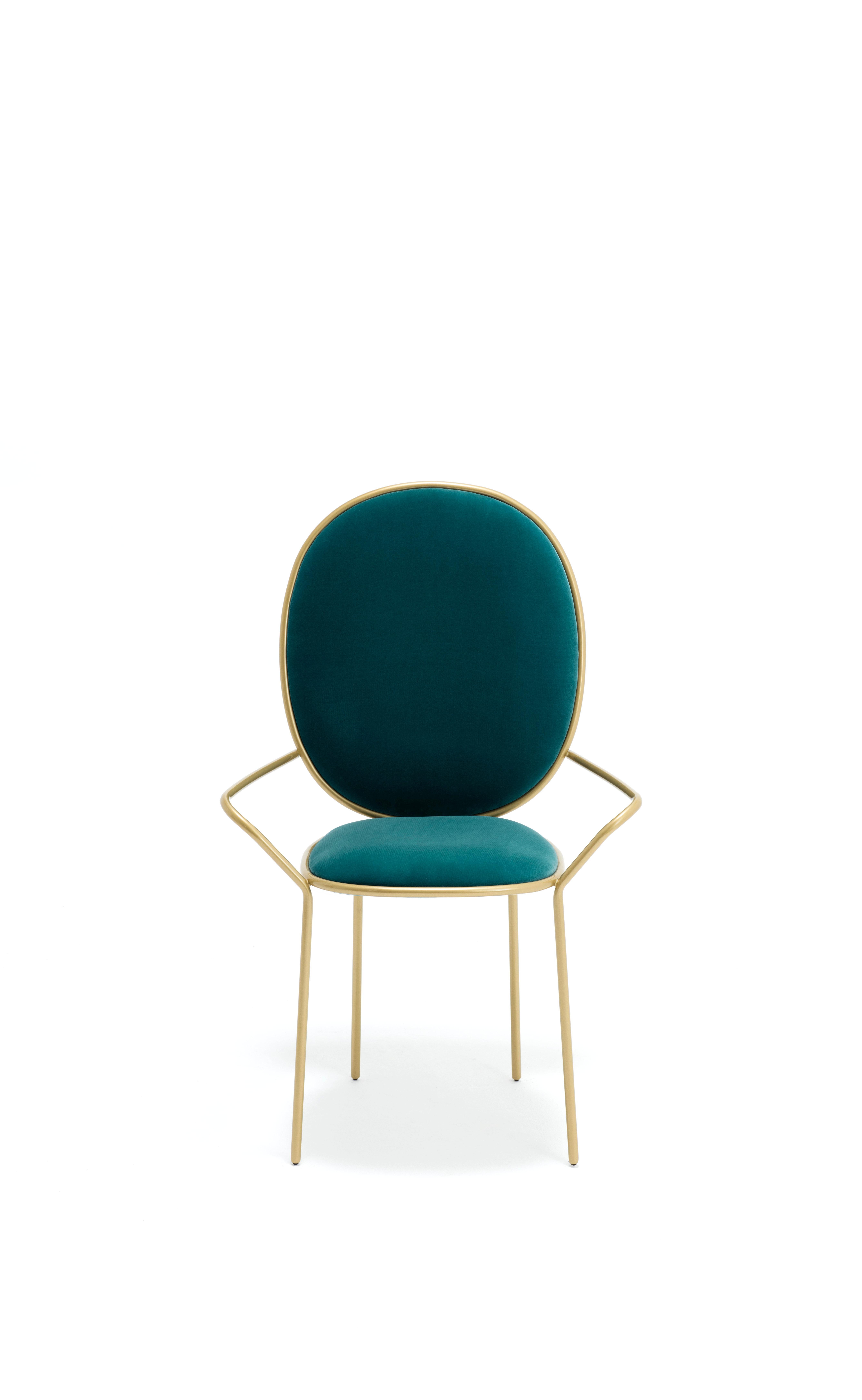 Contemporary Ocean Green Velvet Upholstered Dining Armchair, Stay by Nika Zupanc In New Condition For Sale In Warsaw, PL