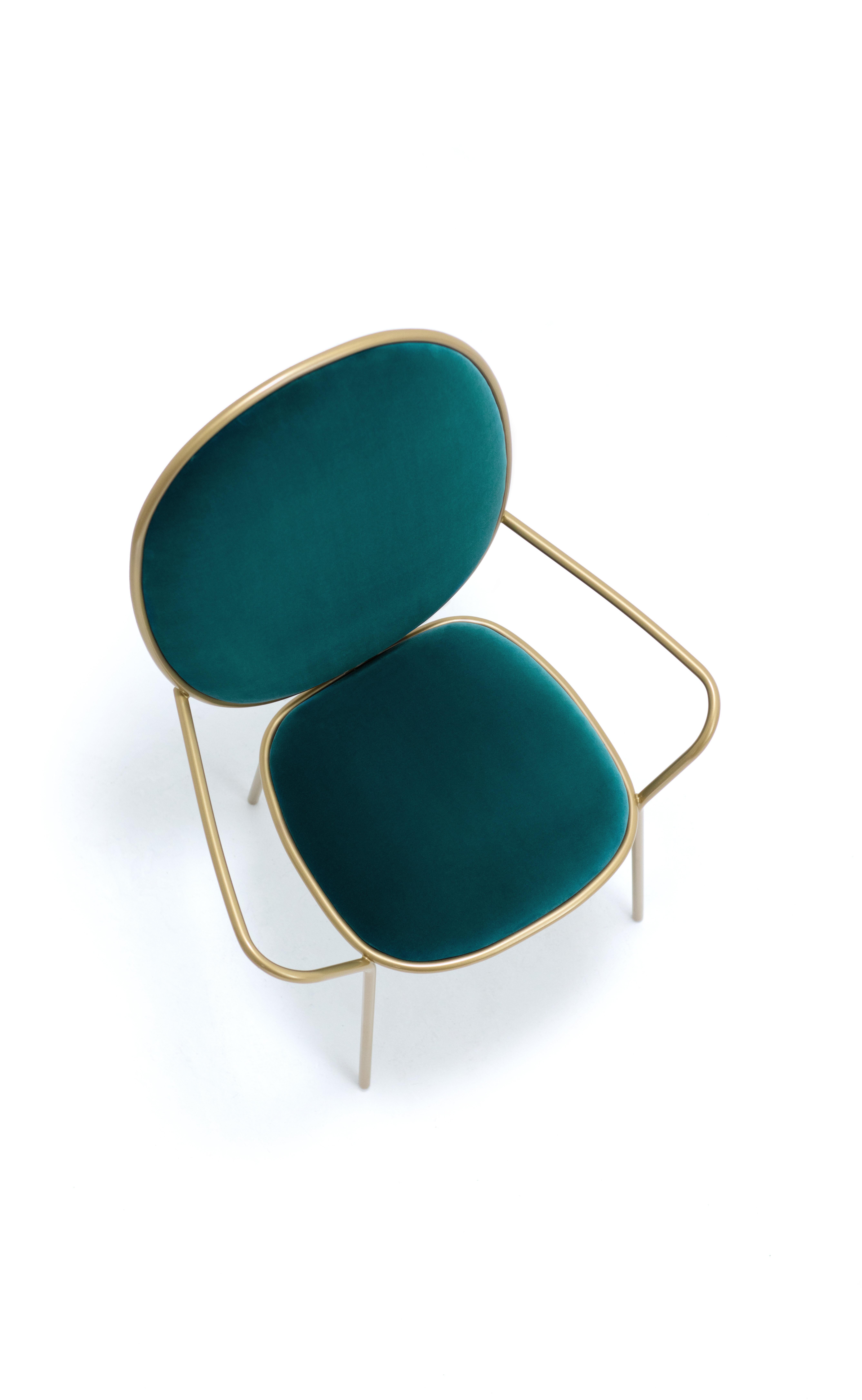 Steel Contemporary Ocean Green Velvet Upholstered Dining Armchair, Stay by Nika Zupanc For Sale