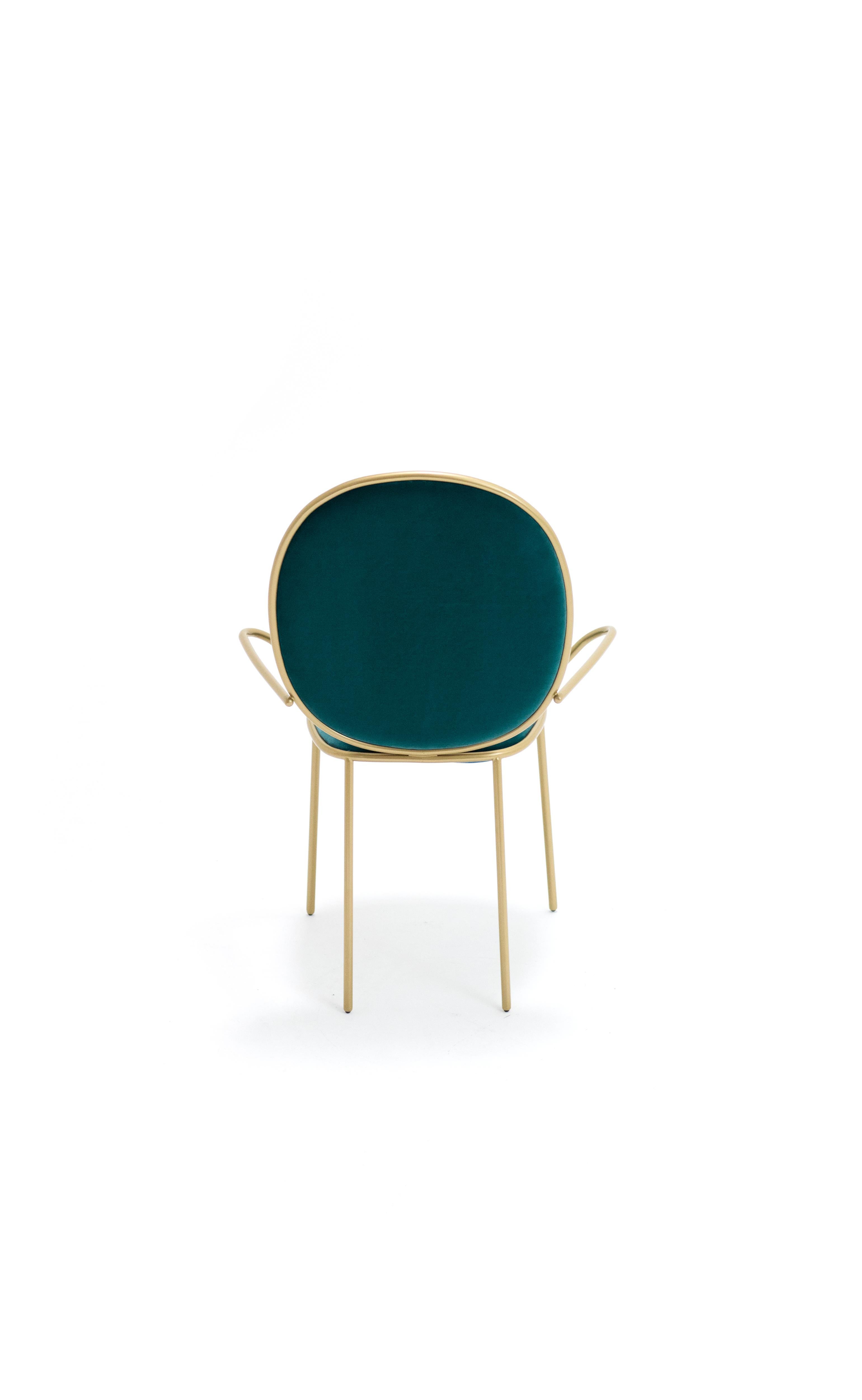 Contemporary Ocean Green Velvet Upholstered Dining Armchair, Stay by Nika Zupanc For Sale 1