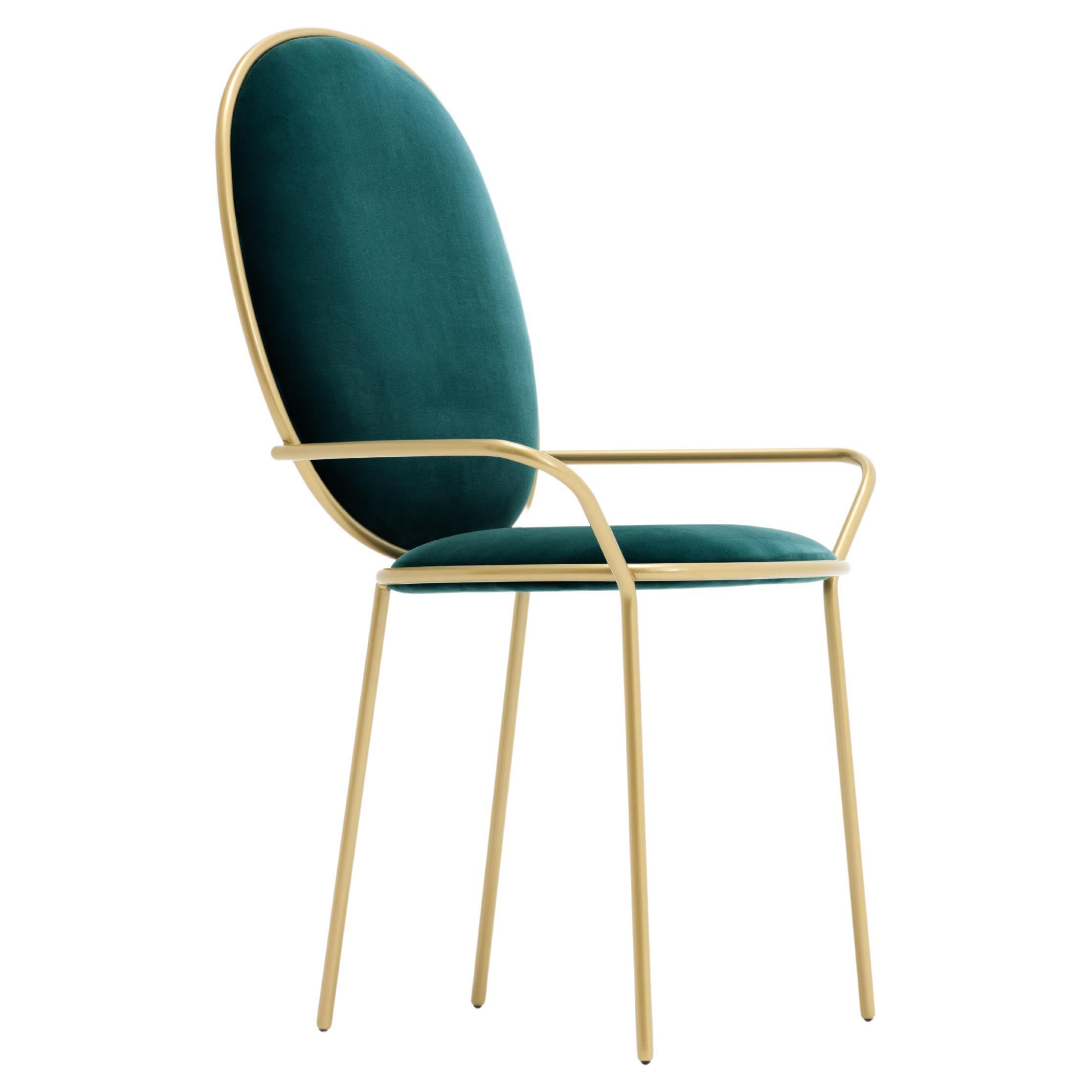 Contemporary Ocean Green Velvet Upholstered Dining Armchair, Stay by Nika Zupanc