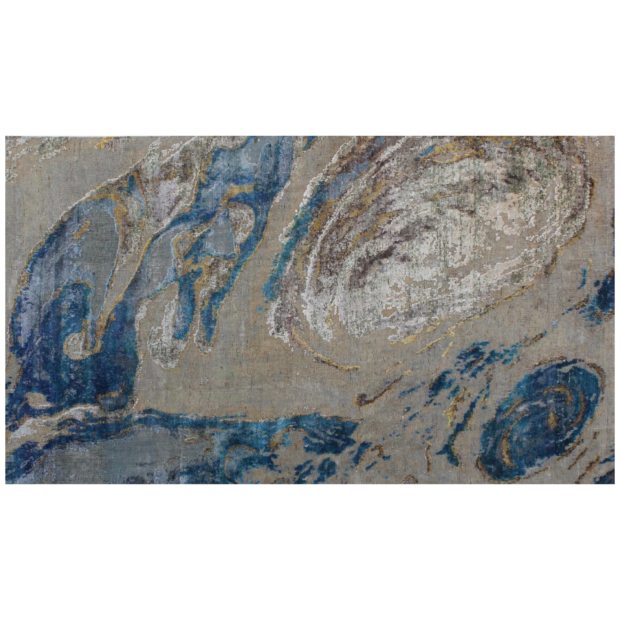 Abstract Organic Coastal Pattern Hand-Knotted Wool and Silk Wall Tapestry