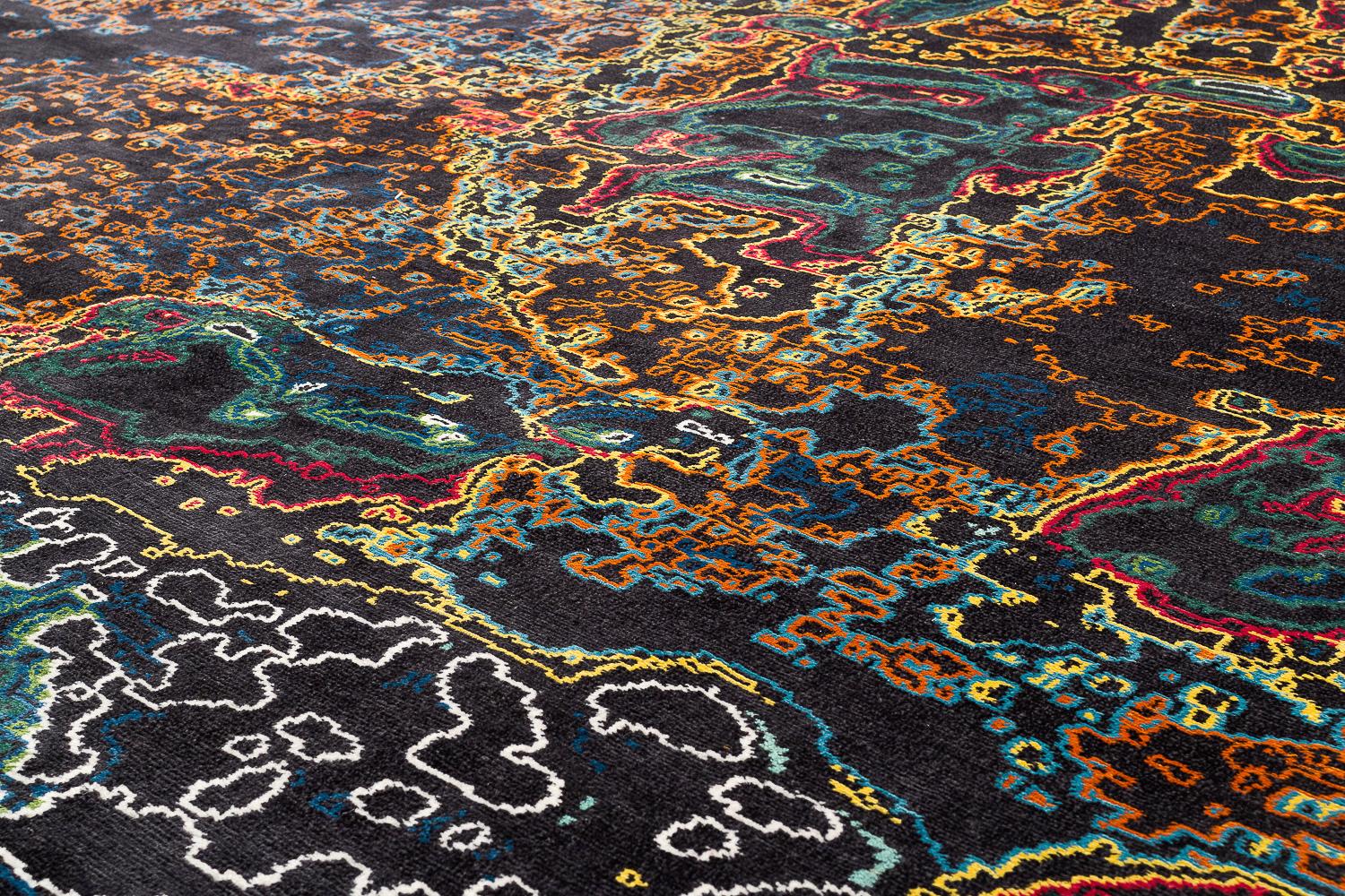 Noué à la main Tapis contemporain Oceanic Modern Abstract Colorful New World by Joseph Carini en vente