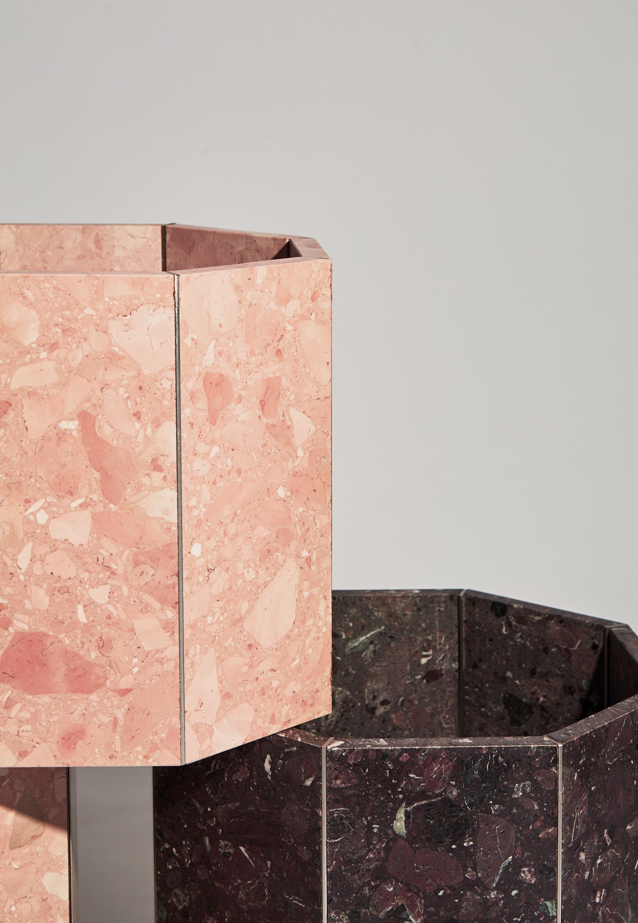 Contemporary Octagon Narcissus Planter / Pot in Pink Rosa Perlino Terrazzo For Sale 1